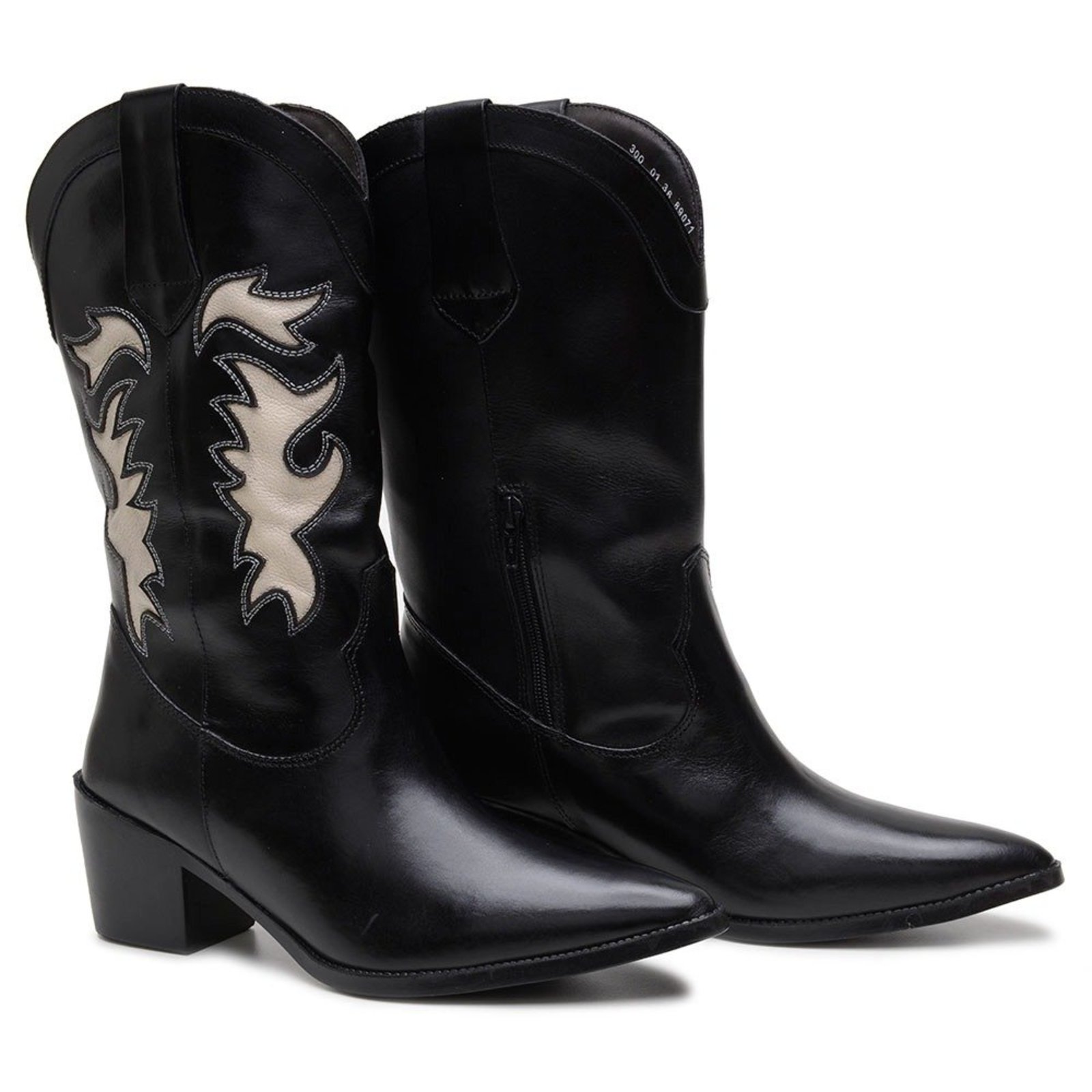 Bota Feminina Texana Anna Andrade Western Em Couro Cano Médio Montaria Bico Fino Preto