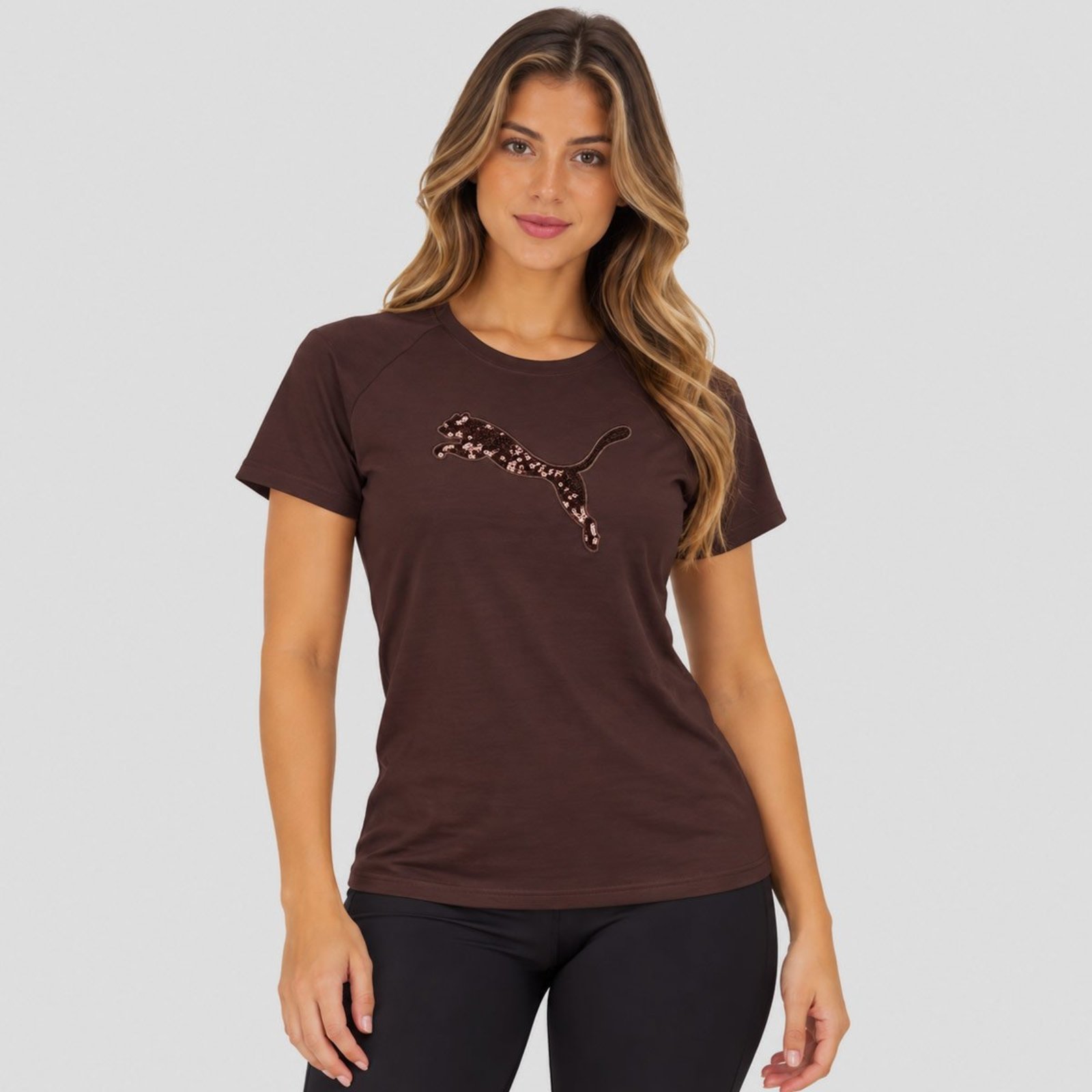 Camiseta Puma Ess Sequins Tee Feminino Marrom