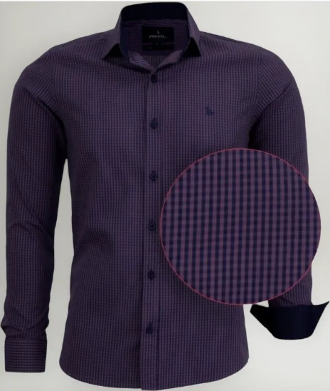 Camisa Social Amil Slim Buzz Algodão Micro Xadrez Manga Longa Luxo Cor02