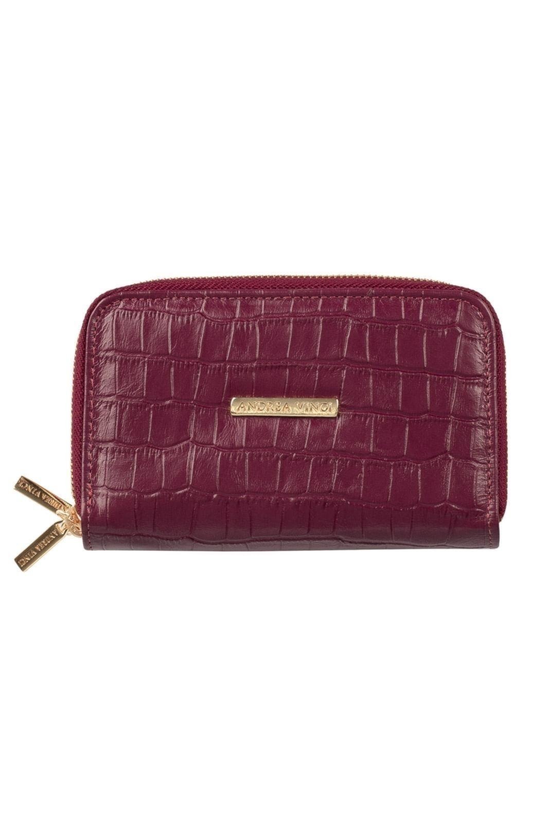 Vista 2 Carteira feminina de couro croco Martina 9,5x15,5cm - Merlot Andrea Vinci vermelho Andrea Vinci vermelho