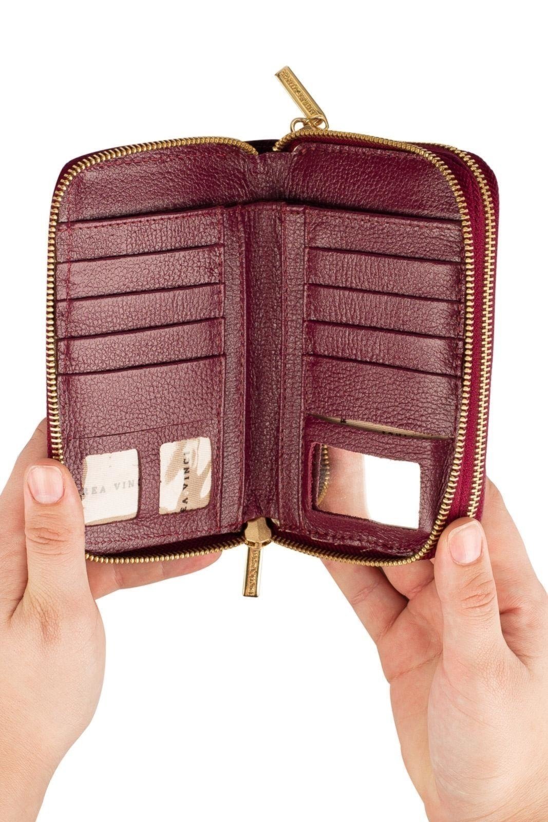 Vista 3 Carteira feminina de couro croco Martina 9,5x15,5cm - Merlot Andrea Vinci vermelho Andrea Vinci vermelho