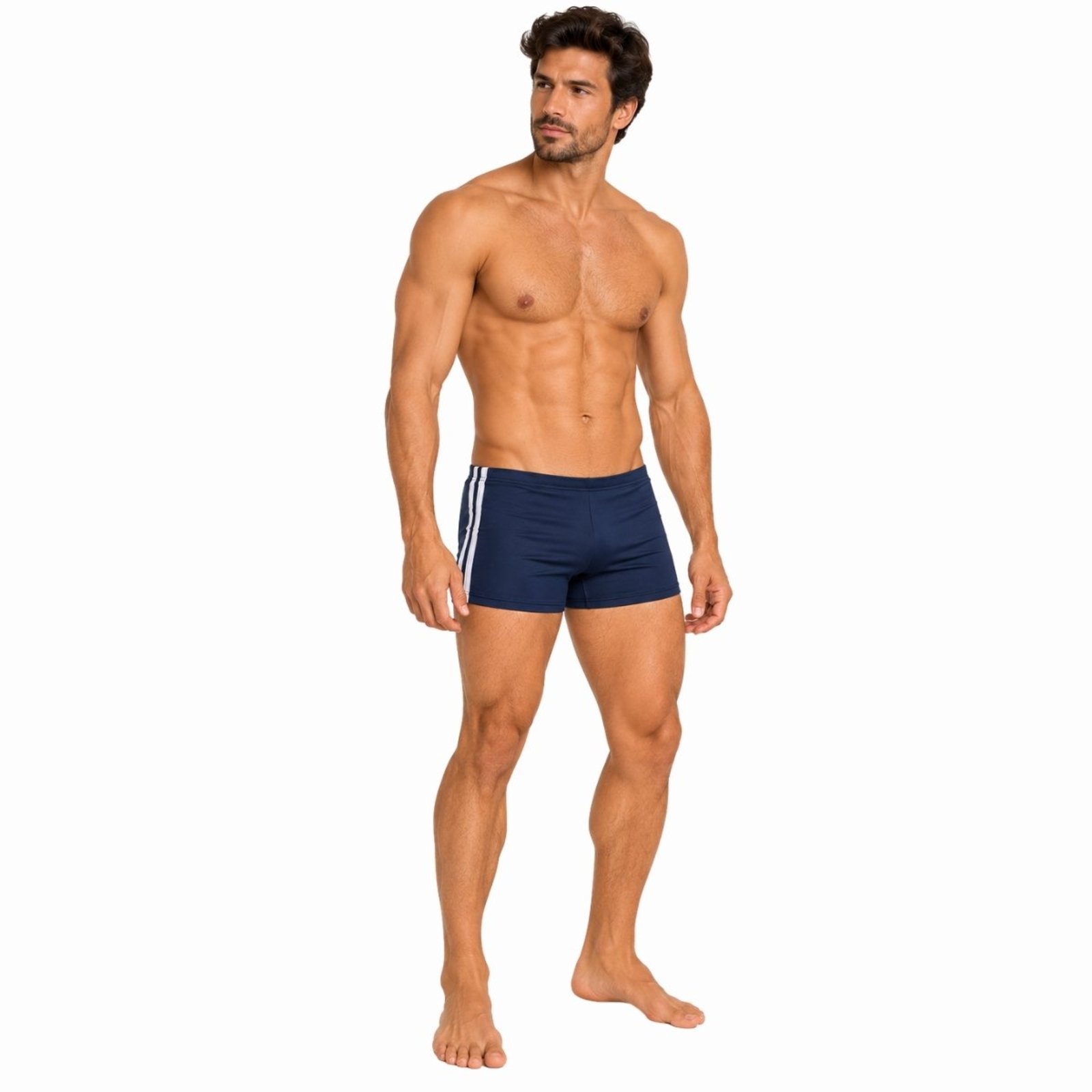 Sunga Boxer Masculina Lisa com Listras Praia Piscina Marinho