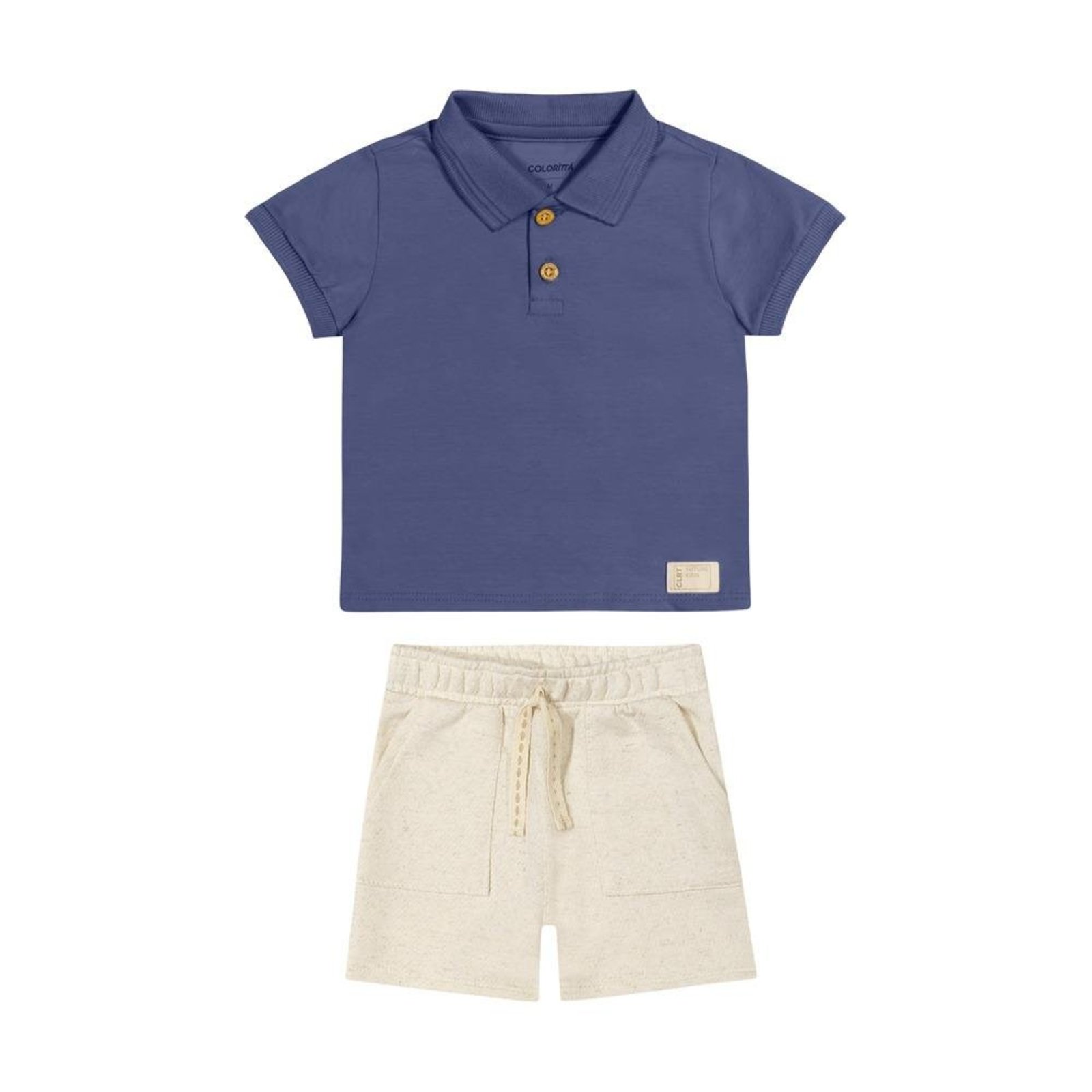 Infantil - Conjunto Camisa Polo Bermuda Algodão Colorittá Azul Bege G Azul