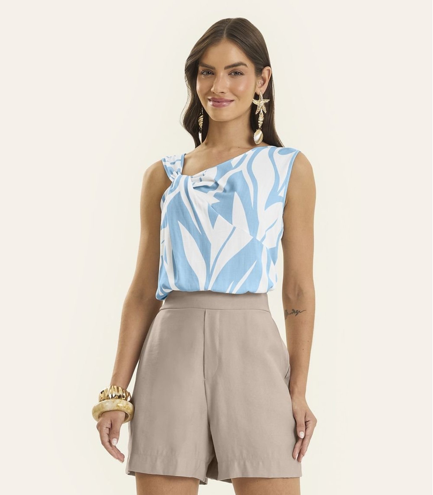 Regata Feminina Estampada Viscose Rovitex Azul