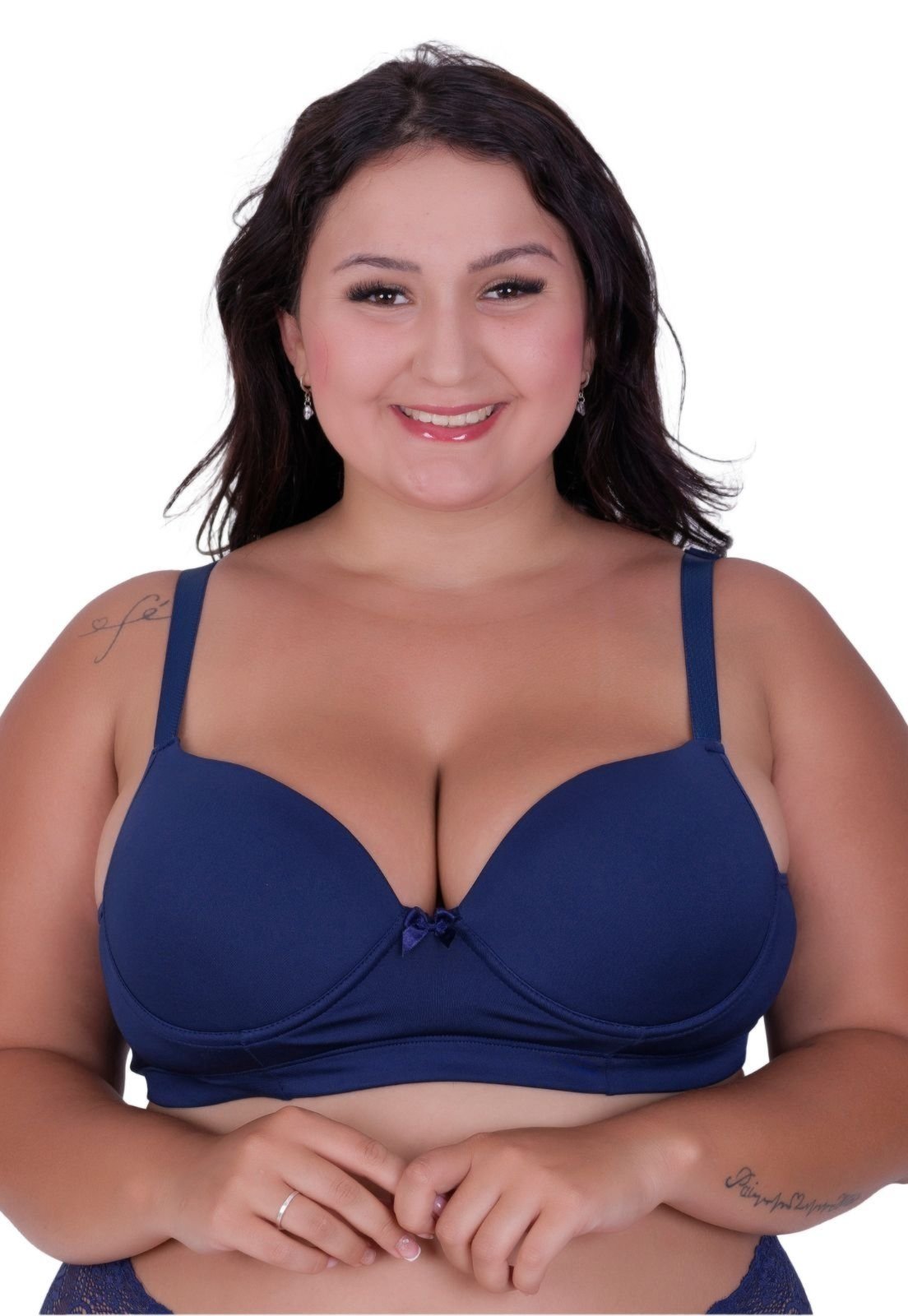 Sutiã Plus Size Básico Terra e Mar Bojão Lateral Larga e Alça Grossa Reforçada Liso Marinho Nathália