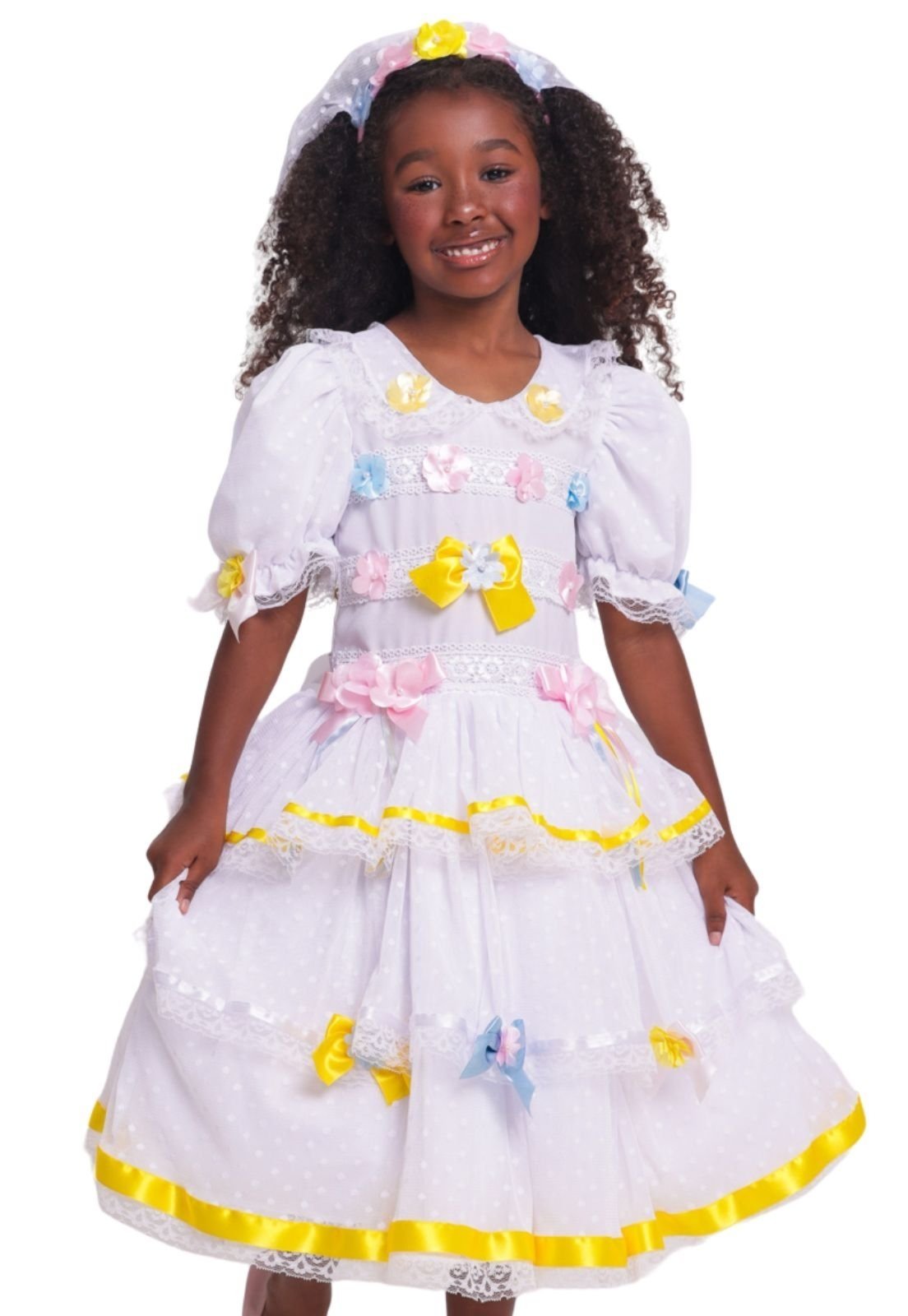 Infantil – Vestido Completo Junina Caipira Noiva Menina Muvilê G Branco