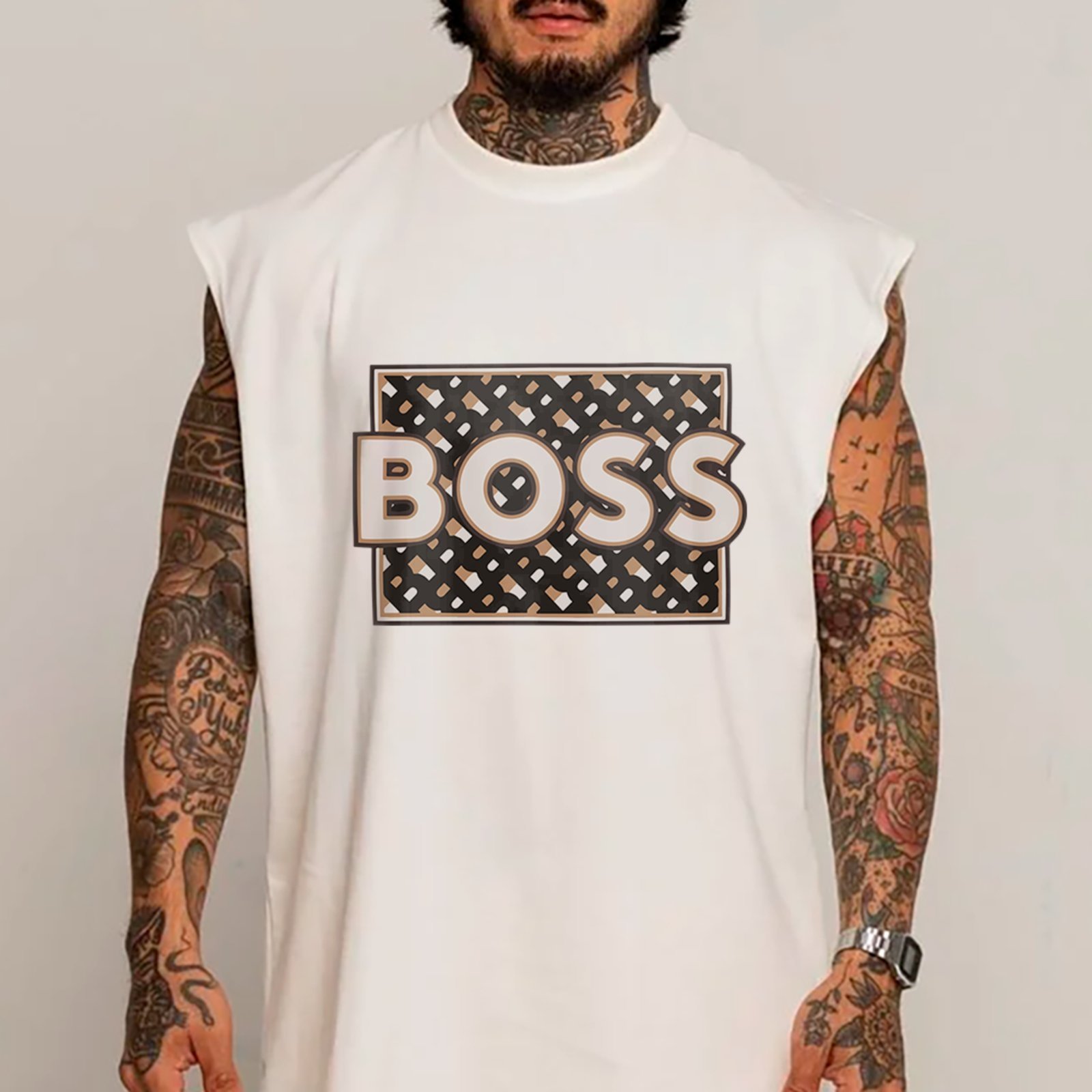 Camiseta Regata Machão Boss Fashion Urbana Estampa Casual Branco