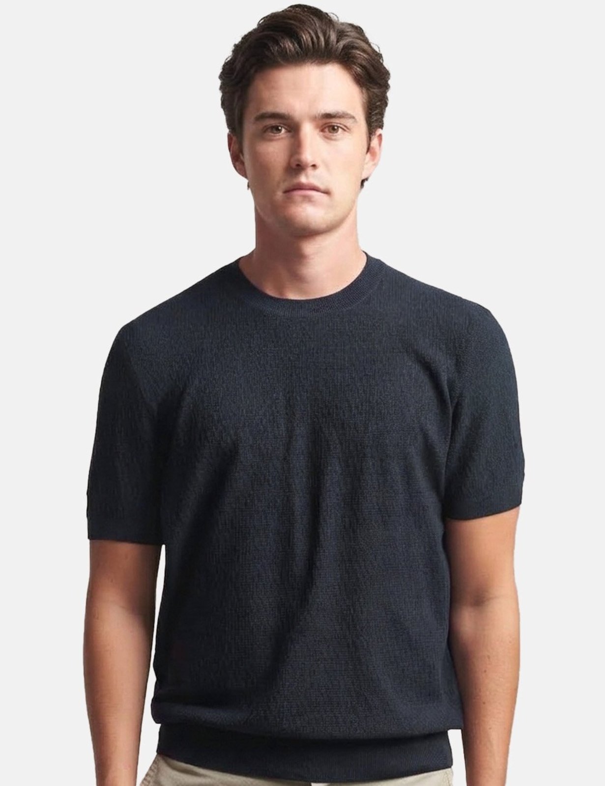 Camiseta Hugo Boss Masculina Regular Trico H-Laruso Azul Marinho