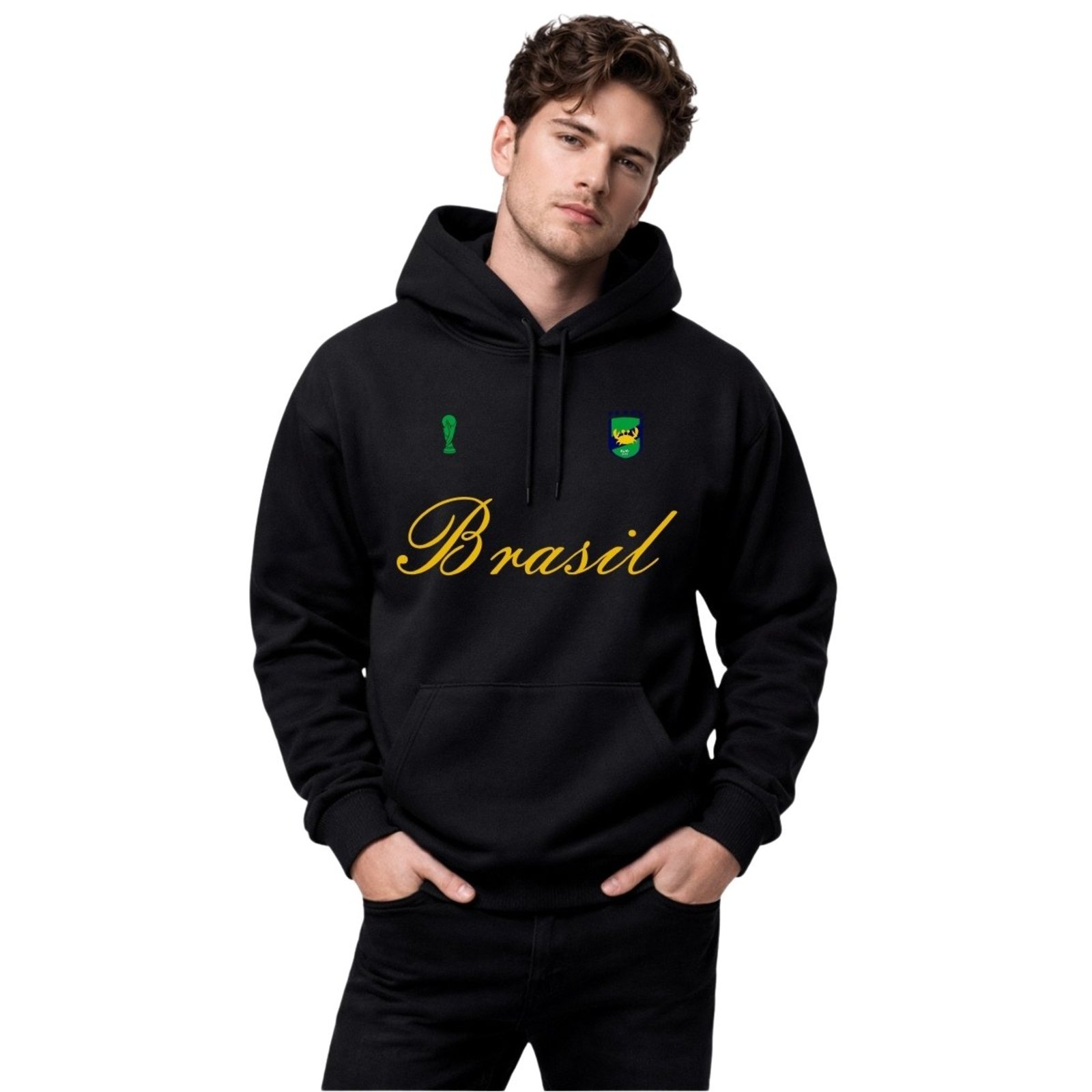 Blusa de Moletom Masculina Brasil Relaxado Casual Com Capuz Premium