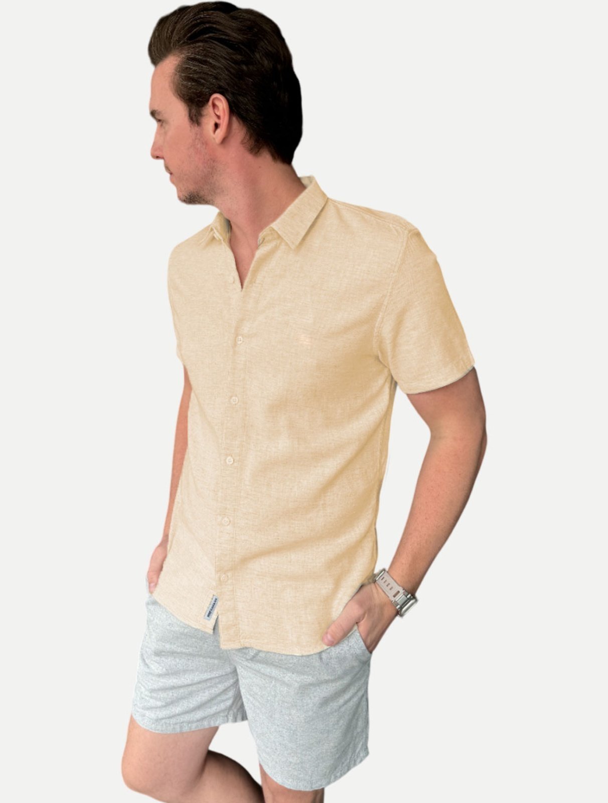 Camisa King & Joe MC Slim Linho CS23208 Natural