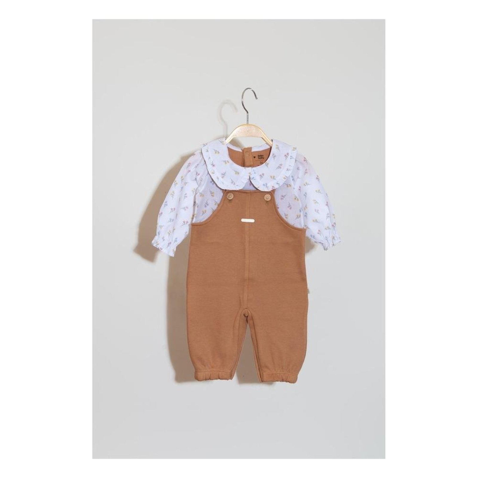 Infantil - Jardineira Tricot Floral Keko e Beka G Caramelo