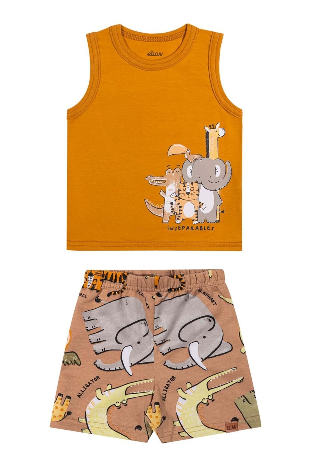 Infantil - Conjunto Menino Animais Curto Elian Laranja