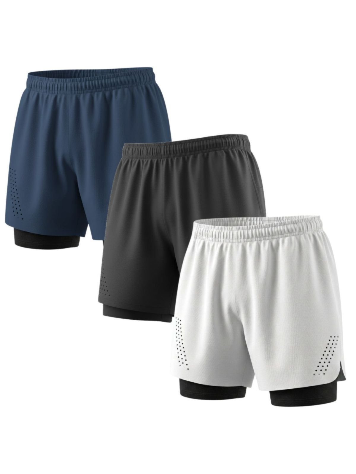 Kit 3 Bermuda 2 em 1 Compressão Esporte Masculino Academia Bolso Celular Treino Poliéster Tactel Corrida