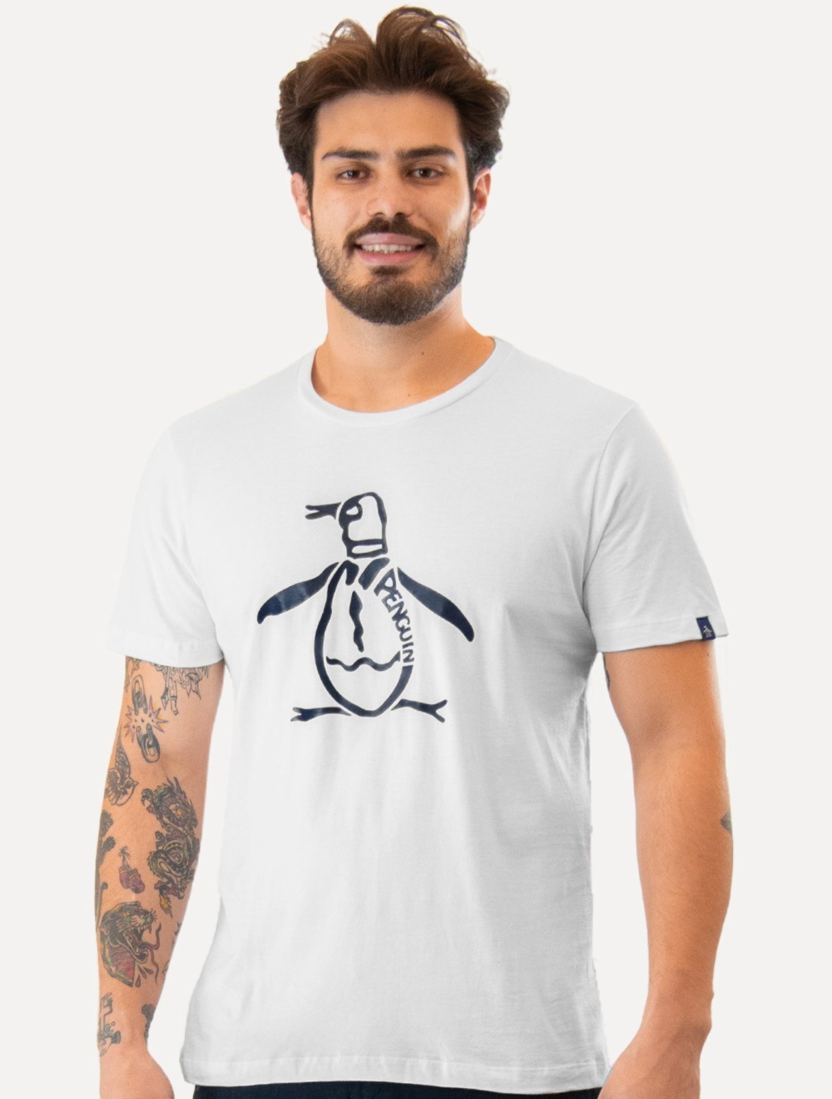 Camiseta Original Penguin Masculina Big Navy Mascot Logo Branca