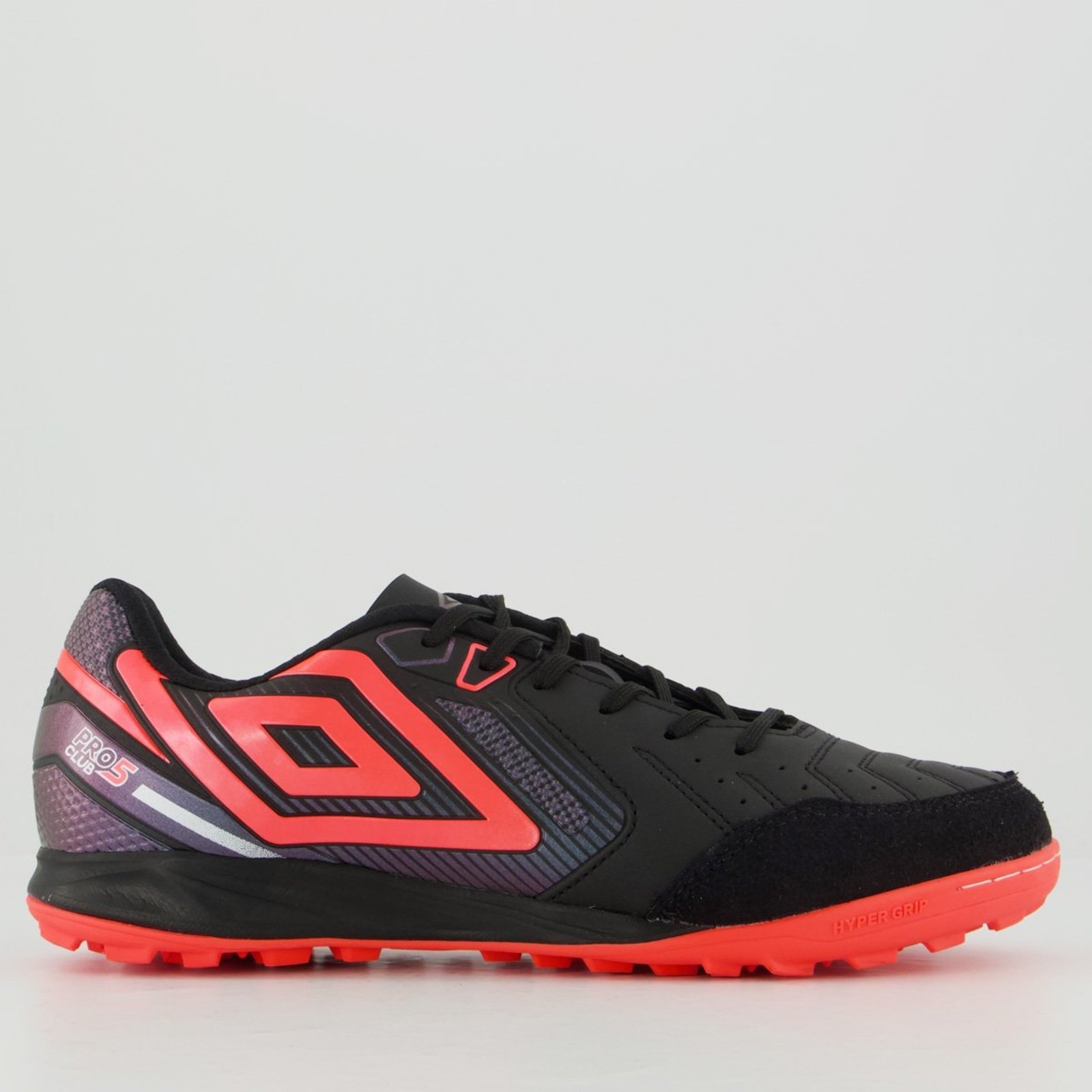 Chuteira Umbro Pro 5 Bump Club II Society Preta e Laranja
