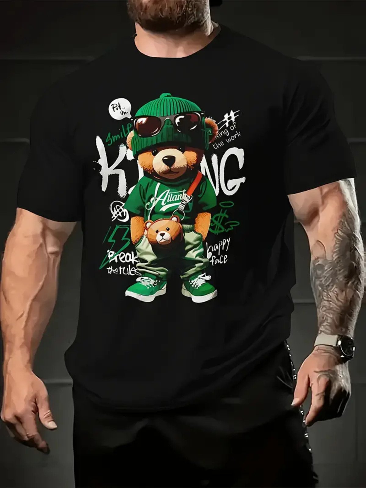 Camiseta Estampada Urso Kings Safira Moda Algodão Preta