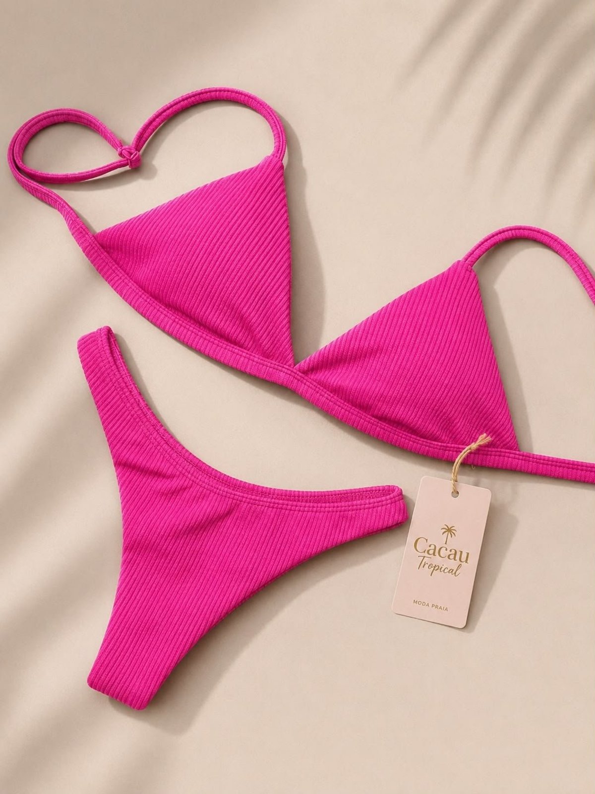 Biquíni Pink Feminino Cortininha Texturizado com Bojo Removível Conforto Ajuste Perfeito e Alta Qualidade do P ao GG