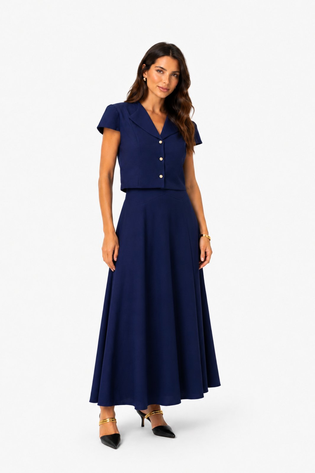 Conjunto Saia Midi D Bell Outlet Fashion Marrant Azul Marinho