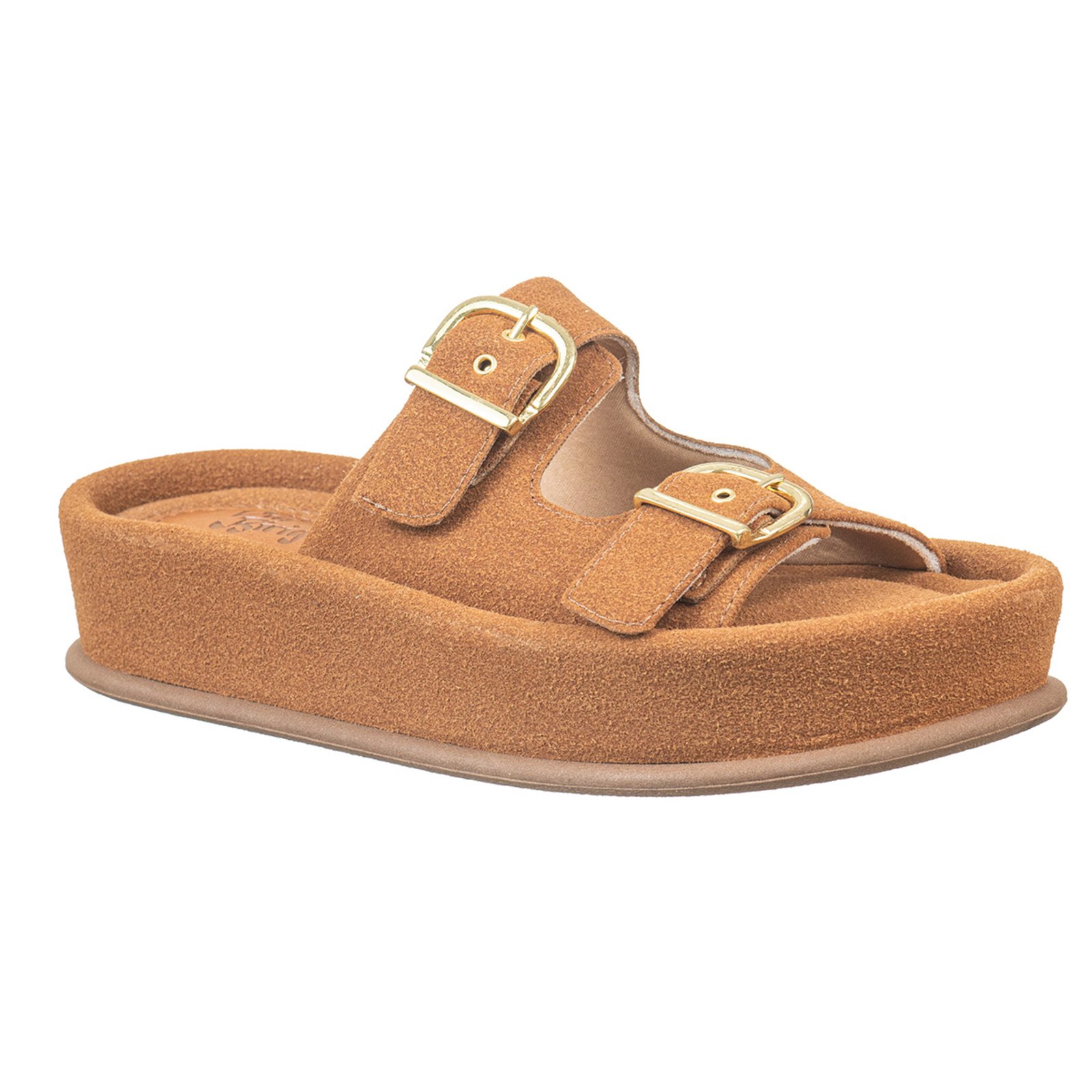 Sandália Feminina Anabela Papete Flatform C/ Fivela Via Birigui Caramelo