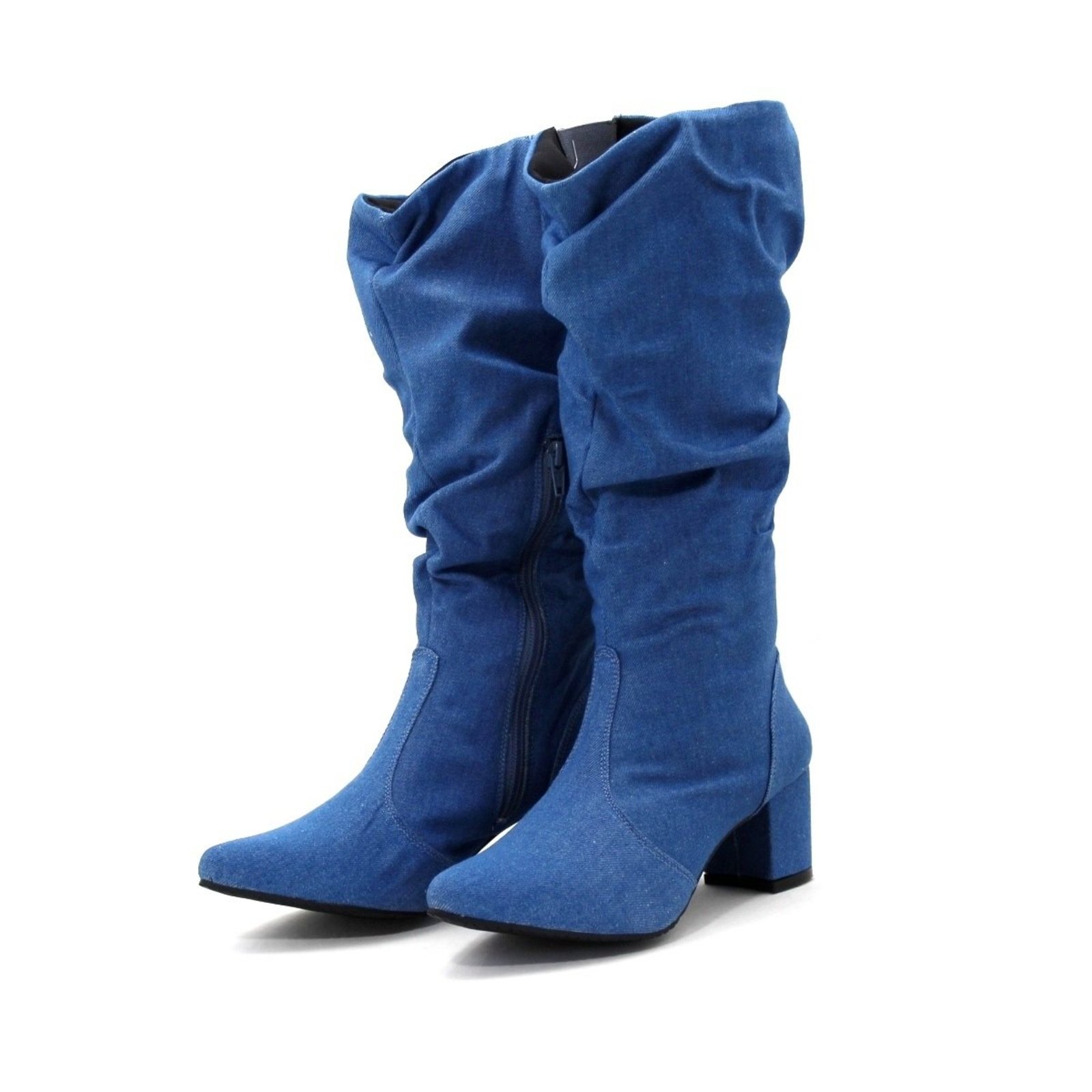Botas Femininas Sloutchy Lirom Jeans Cano Alto Confortável