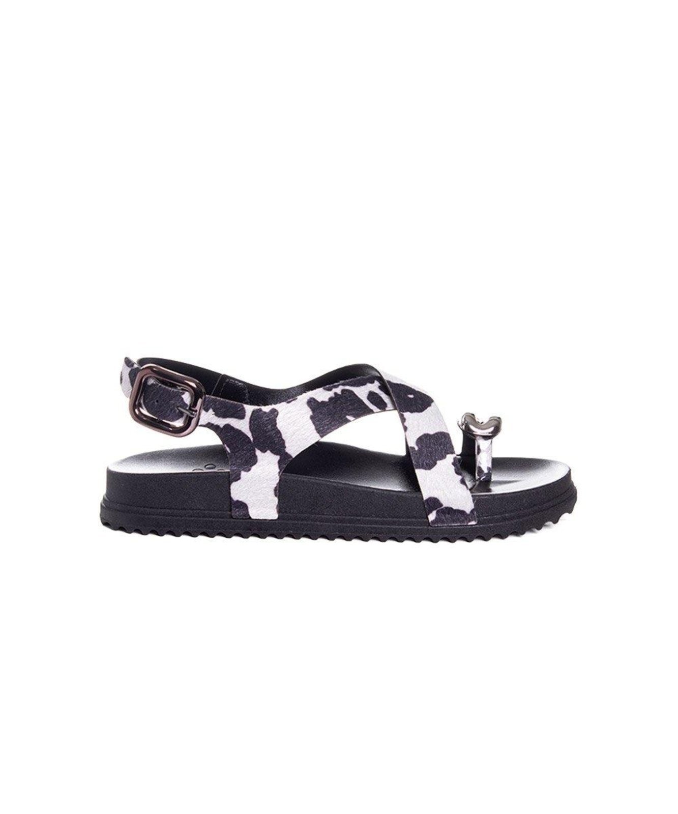 Sandália Flatform Pixolé Animal Print Branco/Preto Incolor