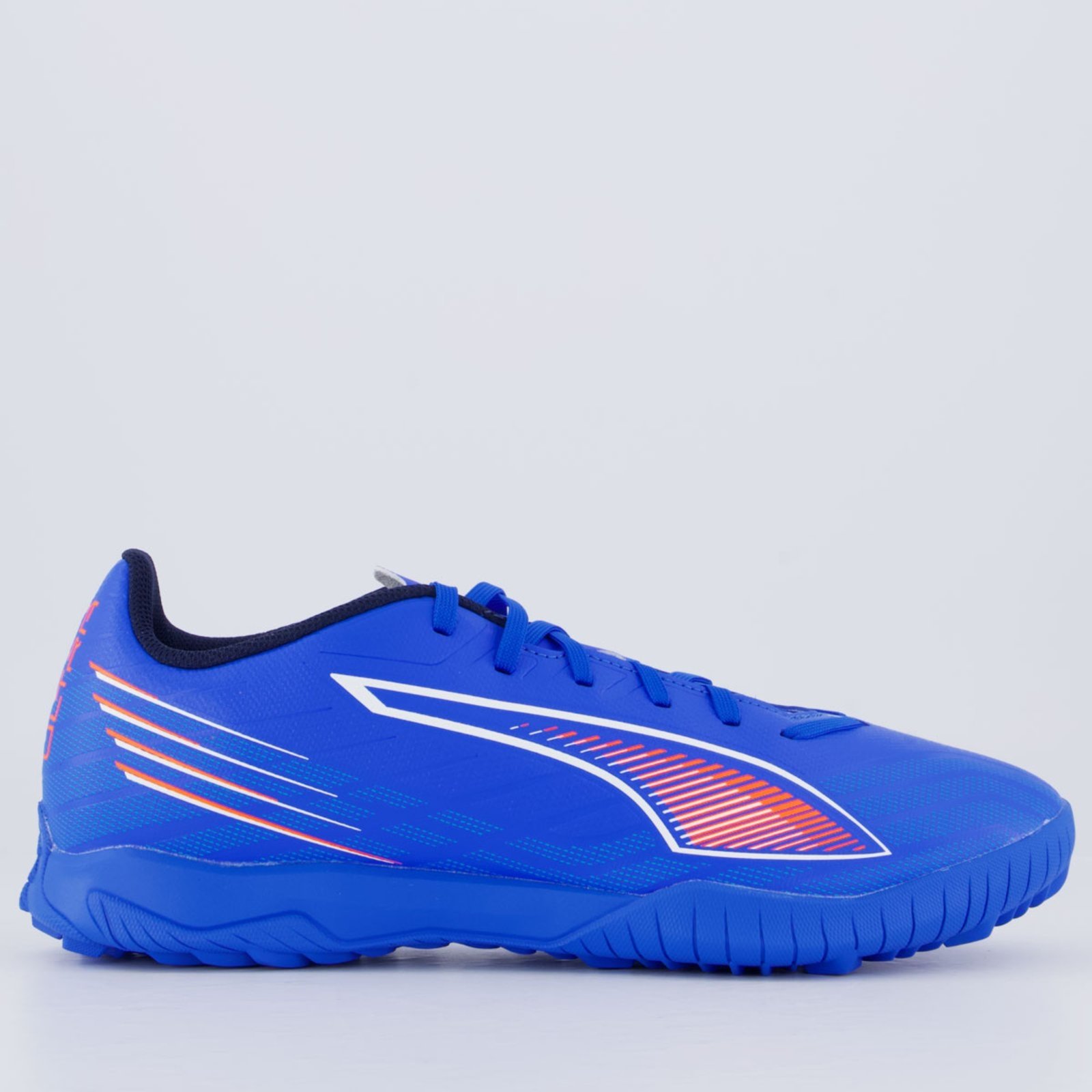 Chuteira Puma Ultra 6 Play TT Society Azul e Laranja
