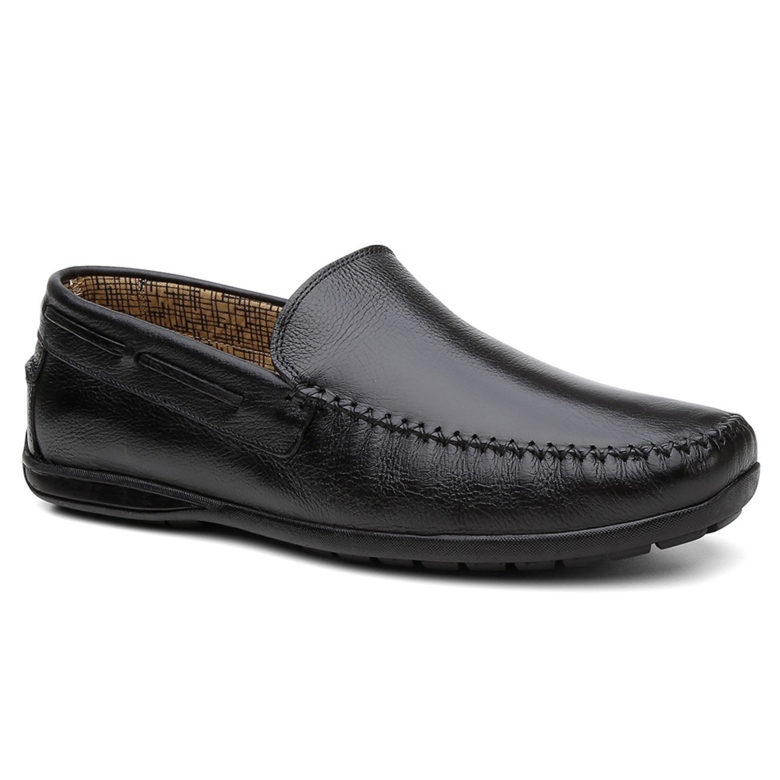 Mocassim Masculino Couro Conforto Dia a Dia Branco 45 Preto