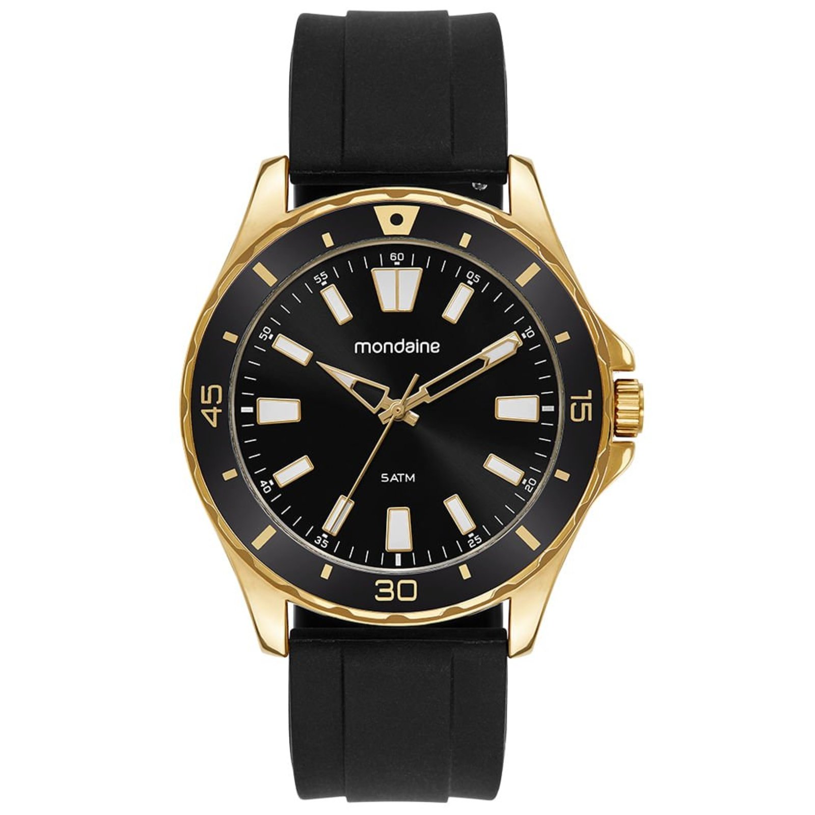 Relógio Mondaine Masculino Bisel Dourado Pulseira Silicone Mondaine