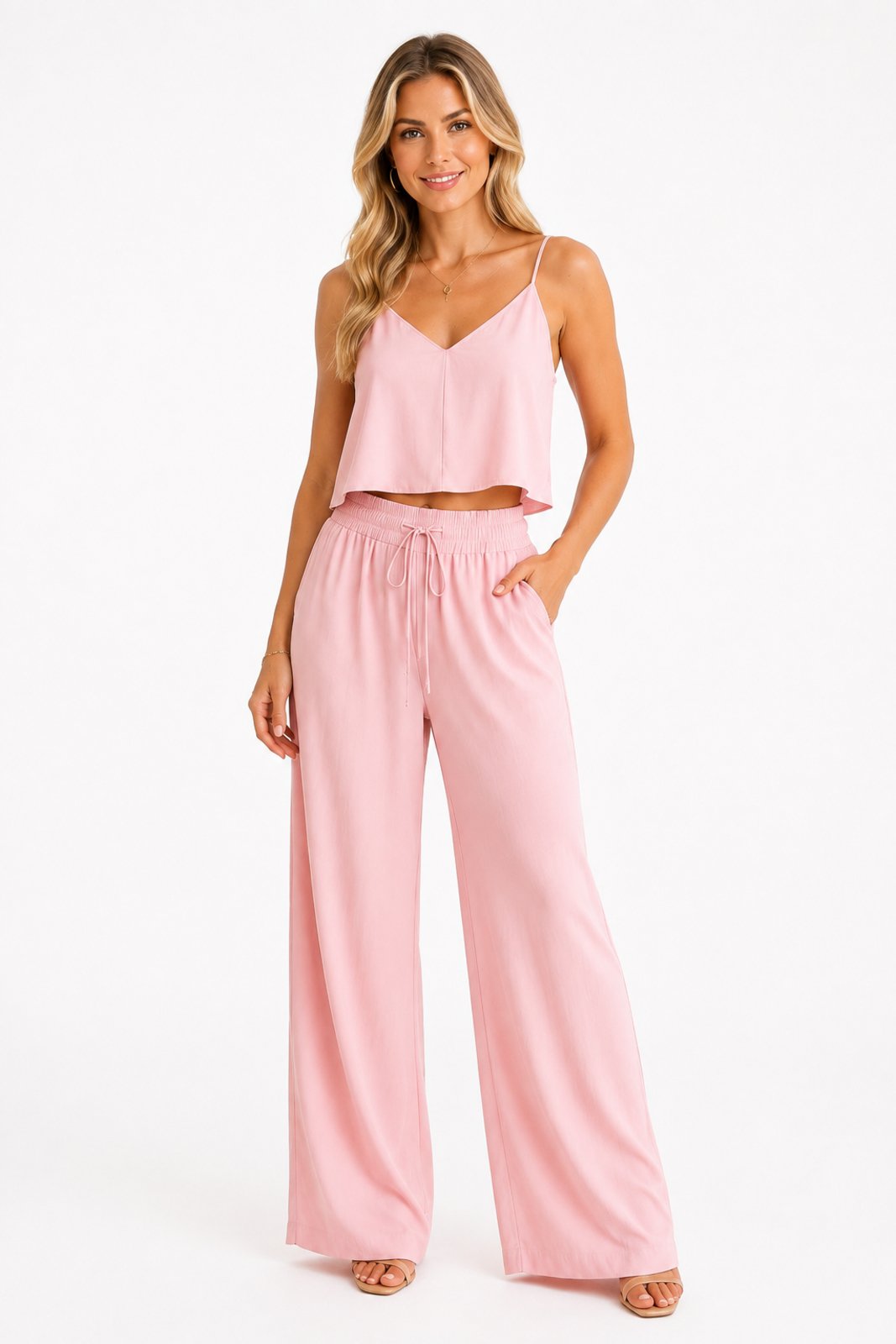 Conjunto D Bell Outlet Fashion Pantalona Cropped Rosa Claro
