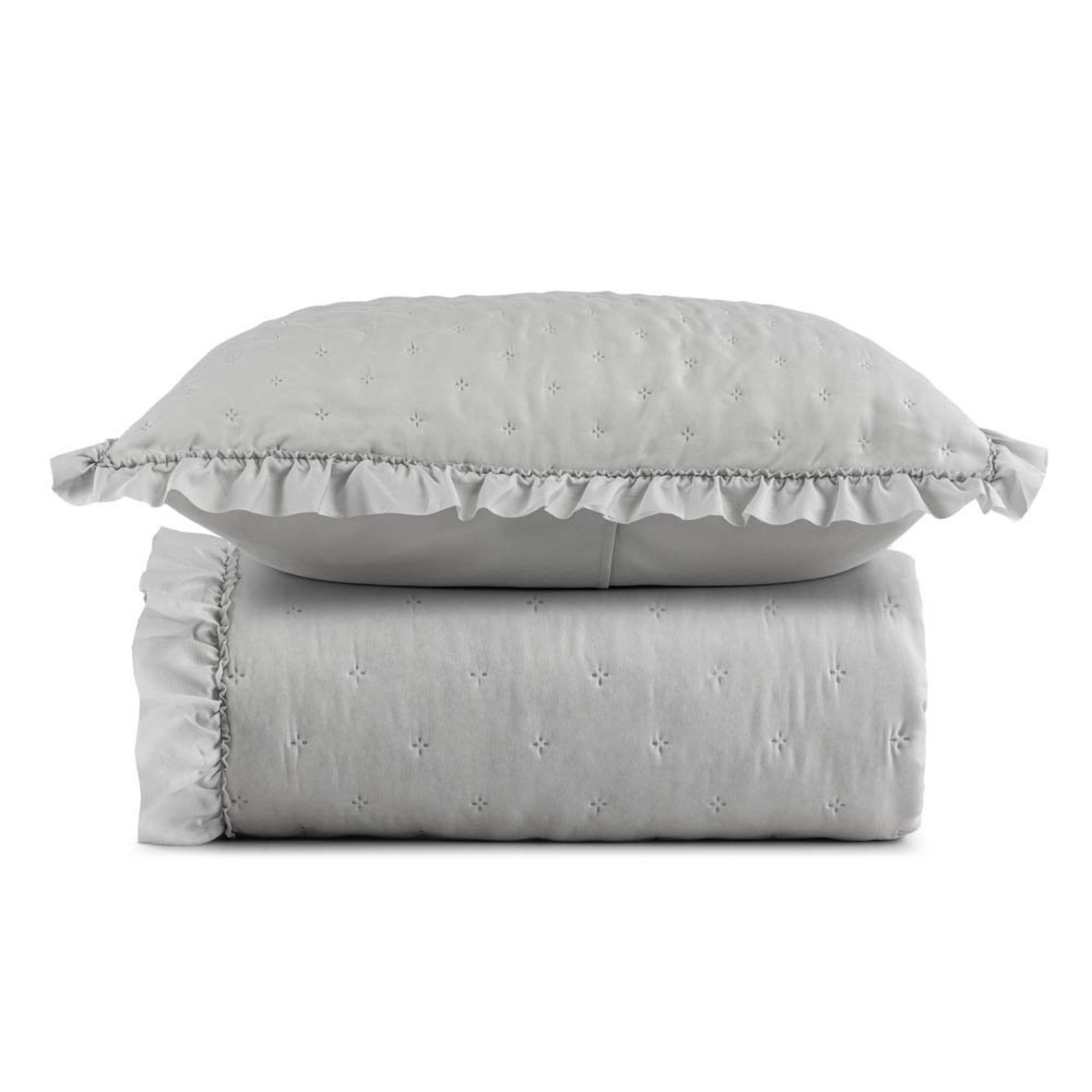 Kit Cobre Leito Elegance Solteiro Microfibra Colcha com Babado 2 Peças Cinza