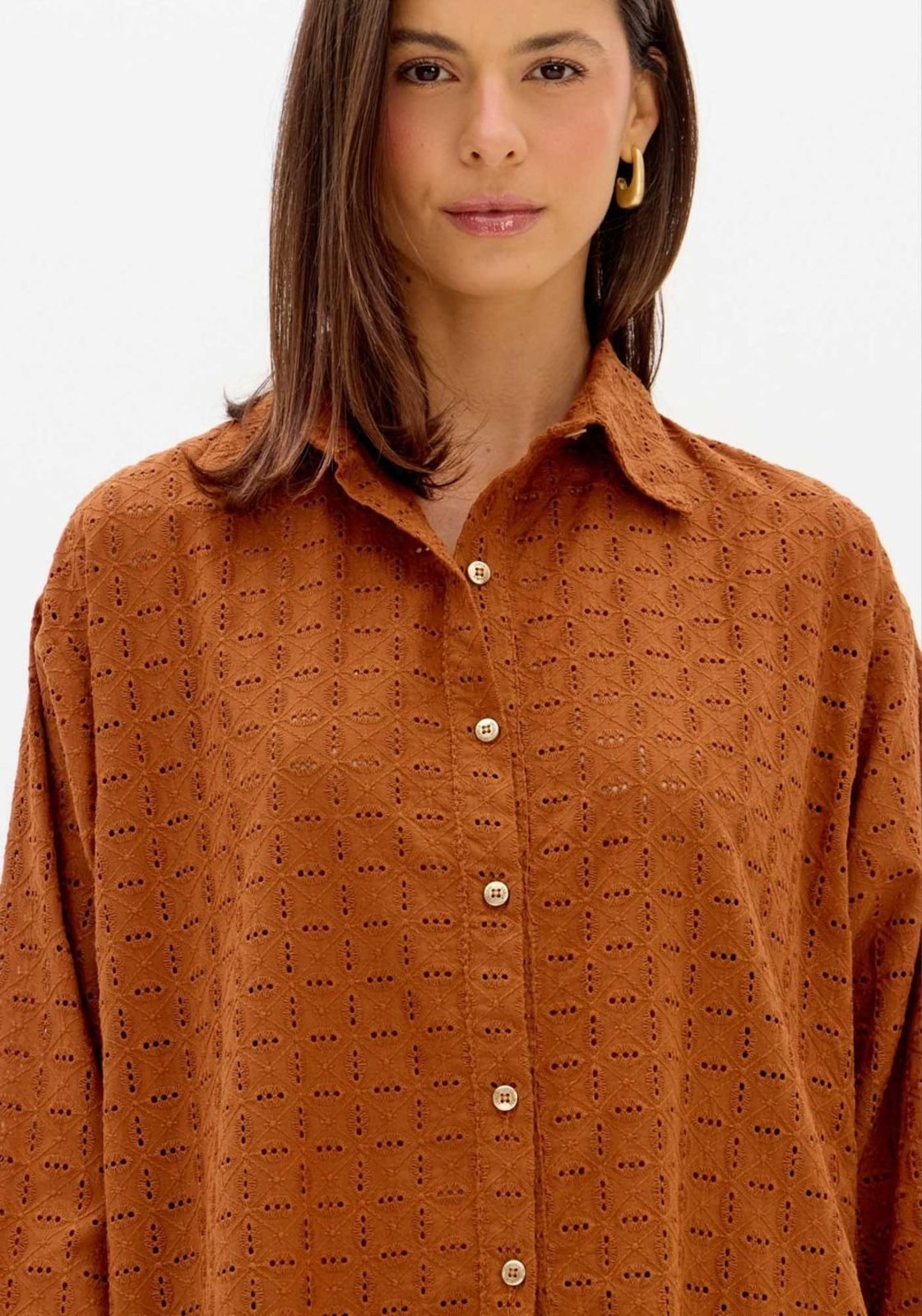 Vista 3 Camisa Oversized Manga Longa Lança Perfume marrom Lança Perfume marrom