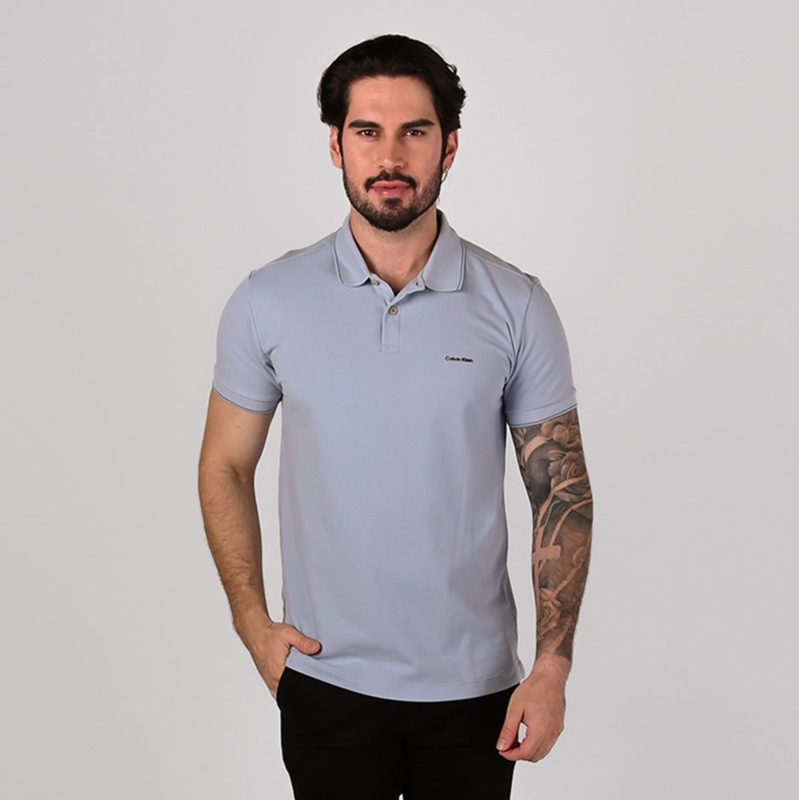 Camisa Polo Calvin Klein Friso Azul Claro