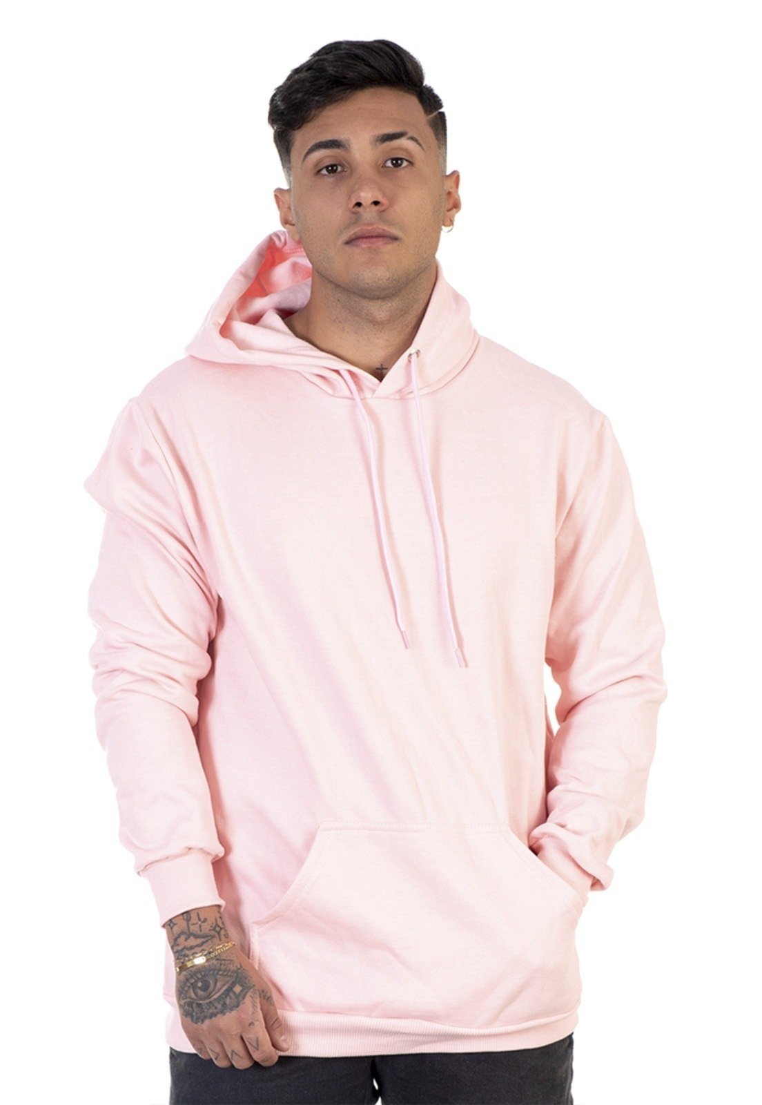 Moletom Masculino Lavini Canguru Blusa De Frio liso Com Capuz Rosa