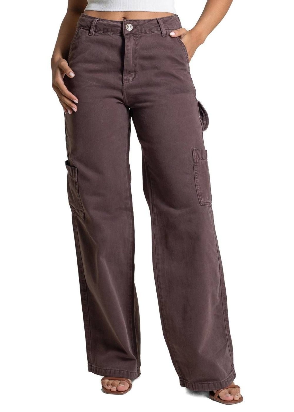 Calça Sarja Sawary Wide Leg - 283232 MARROM - Marrom - Sawary