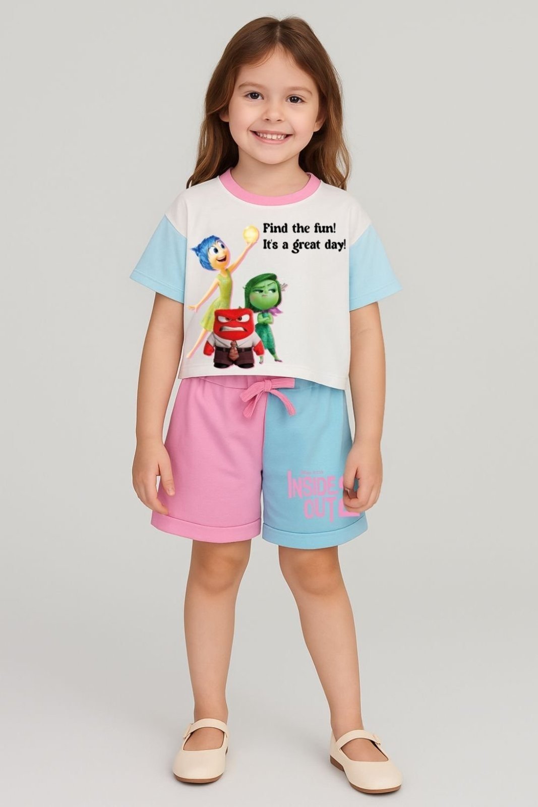Infantil – Conjunto Disney Feminino Blusa Box e Shorts Divertida Mente 2