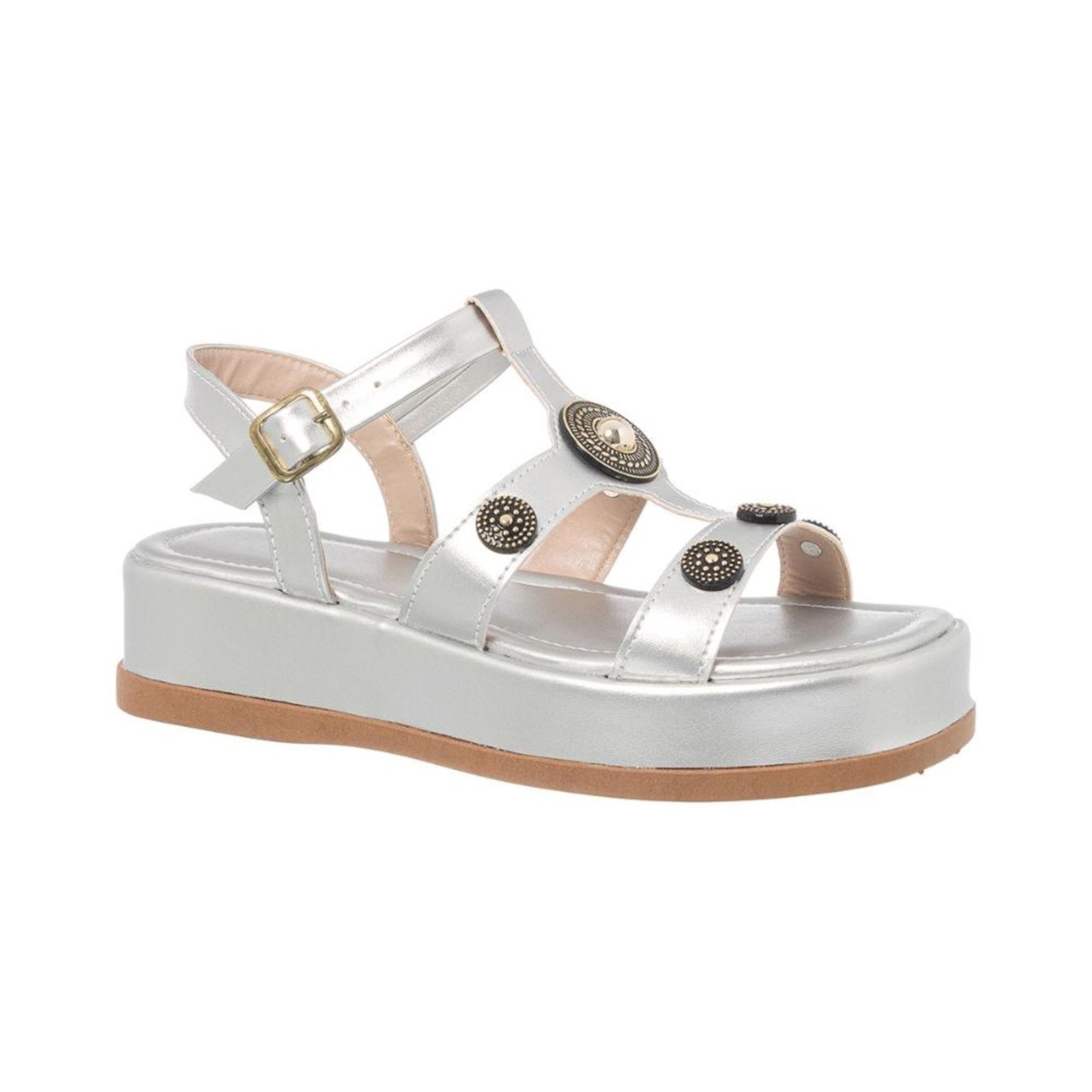 Sandália Papete Flatform Feminino Almofadada Plataforma Moda Prata