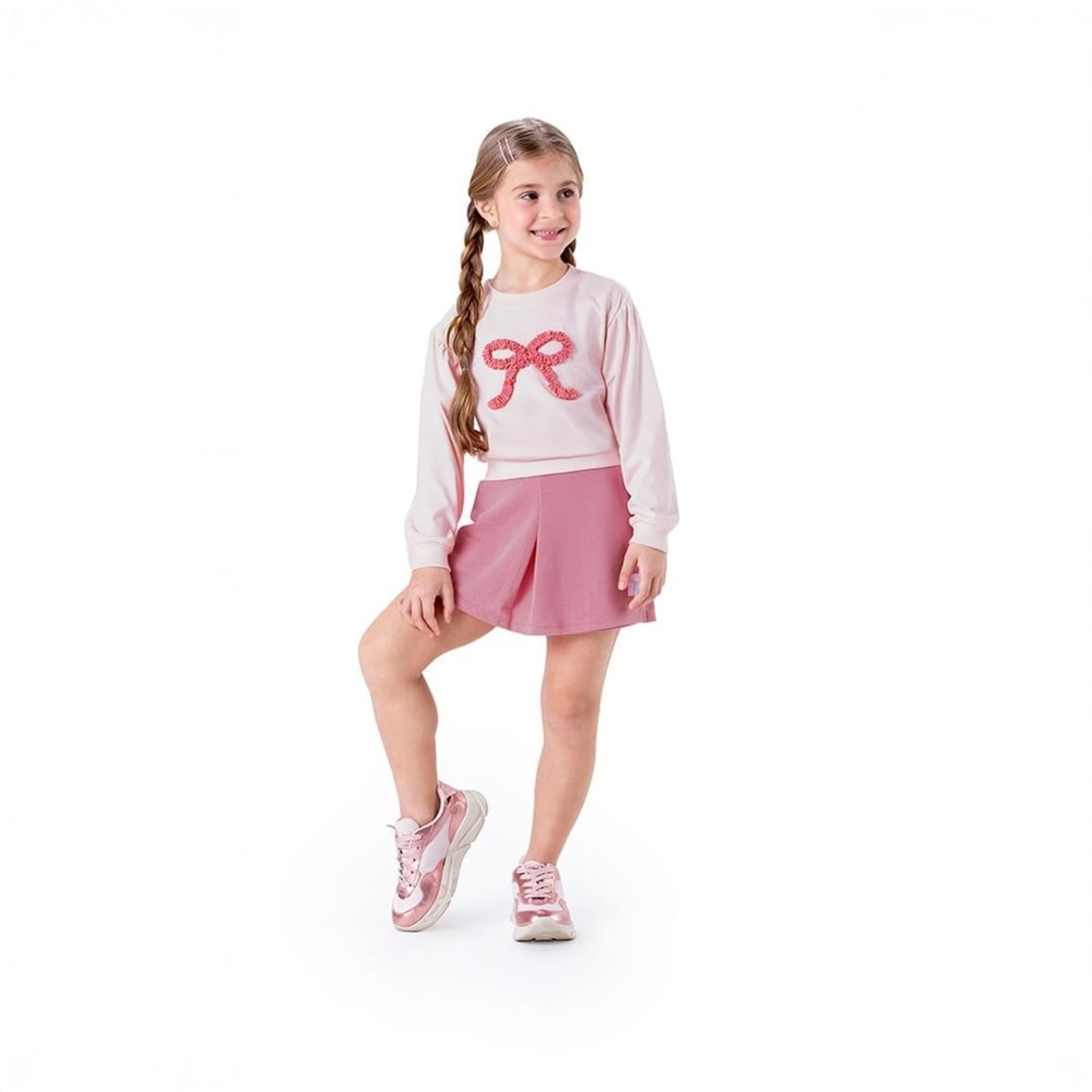 Infantil - Blusa Cropped Manga Longa Laço Menina Marisol