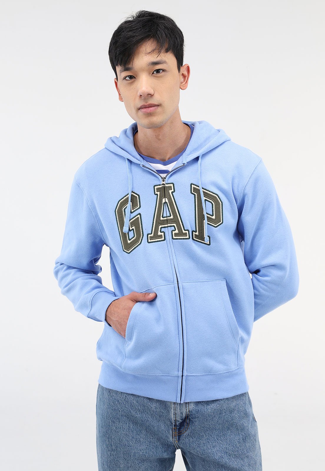 Blusa de Moletom Flanelada Aberta GAP com Capuz Azul