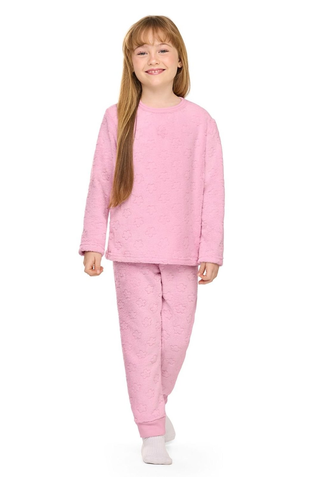 Pijama Menina Peluciado Flores Elian Rosa