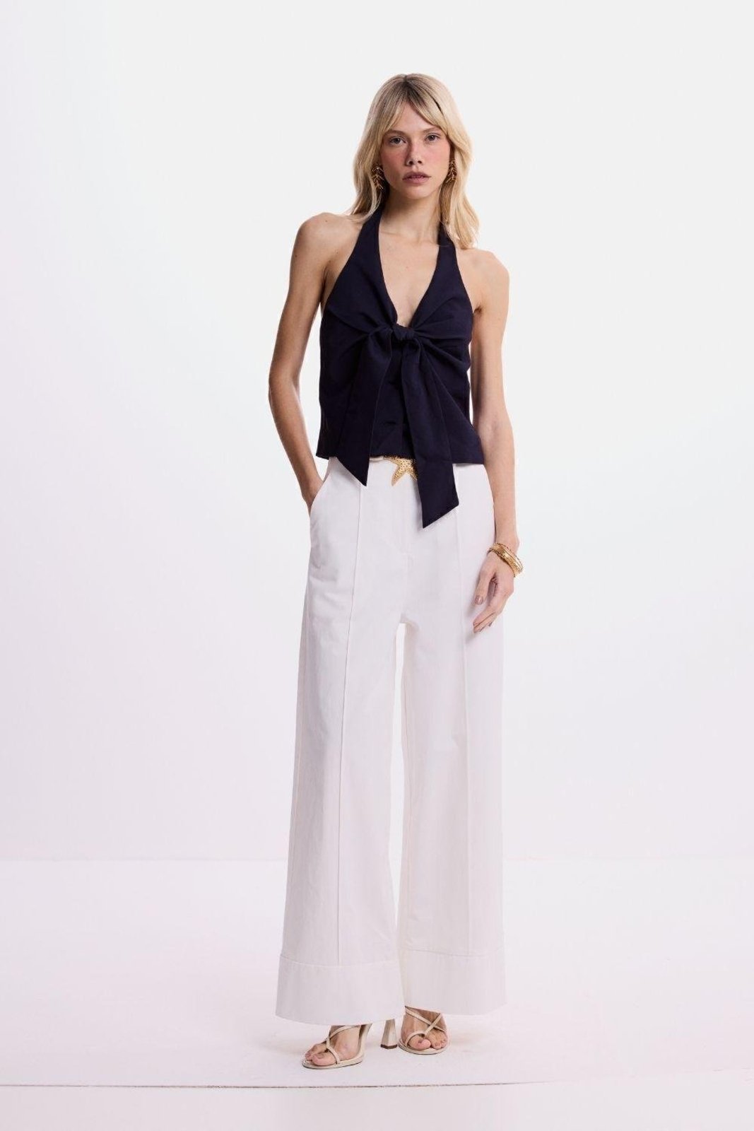 Calça Com Barra Carlota Costa Branco