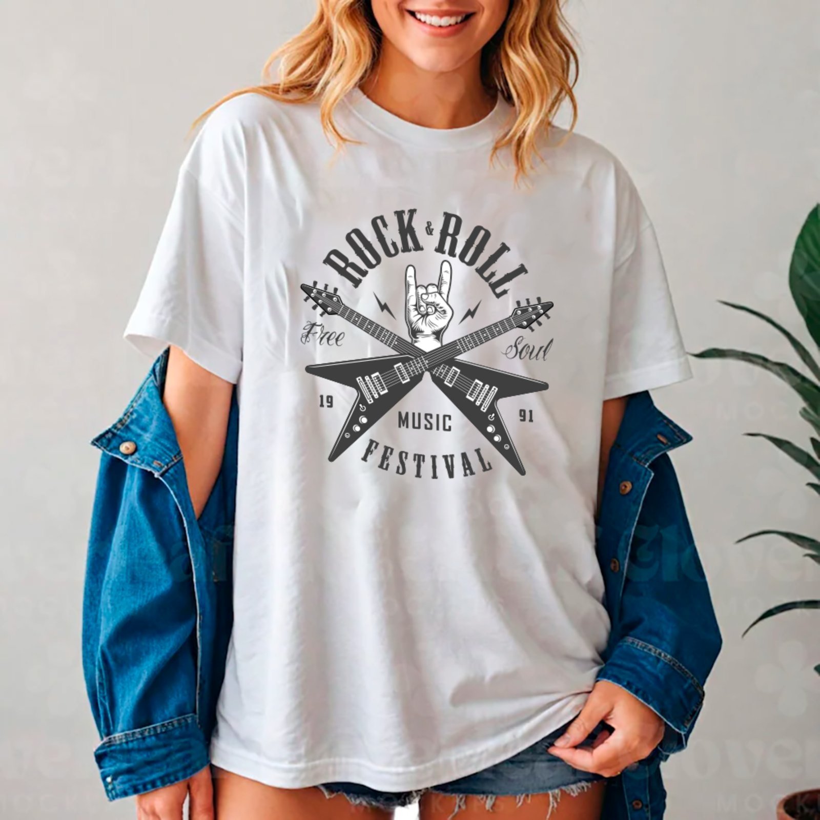 Camiseta Ousy Streetwear Rock Music Festival 1991 Oversized Unissex Branco