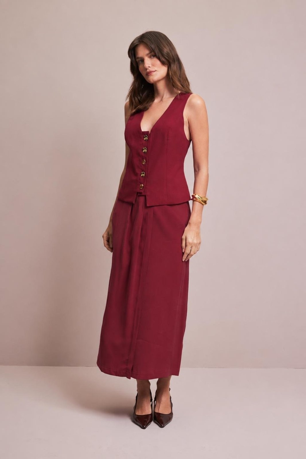 Saia Midi Com Cinto Carlota Costa Vermelho