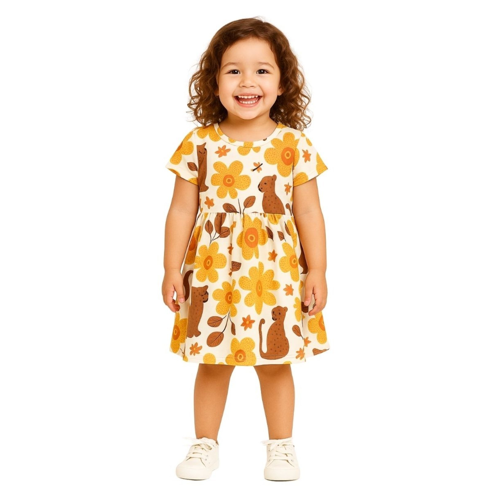 Vista 2 Infantil - Vestido Kyly Manga Curta Floral Kyly branco
