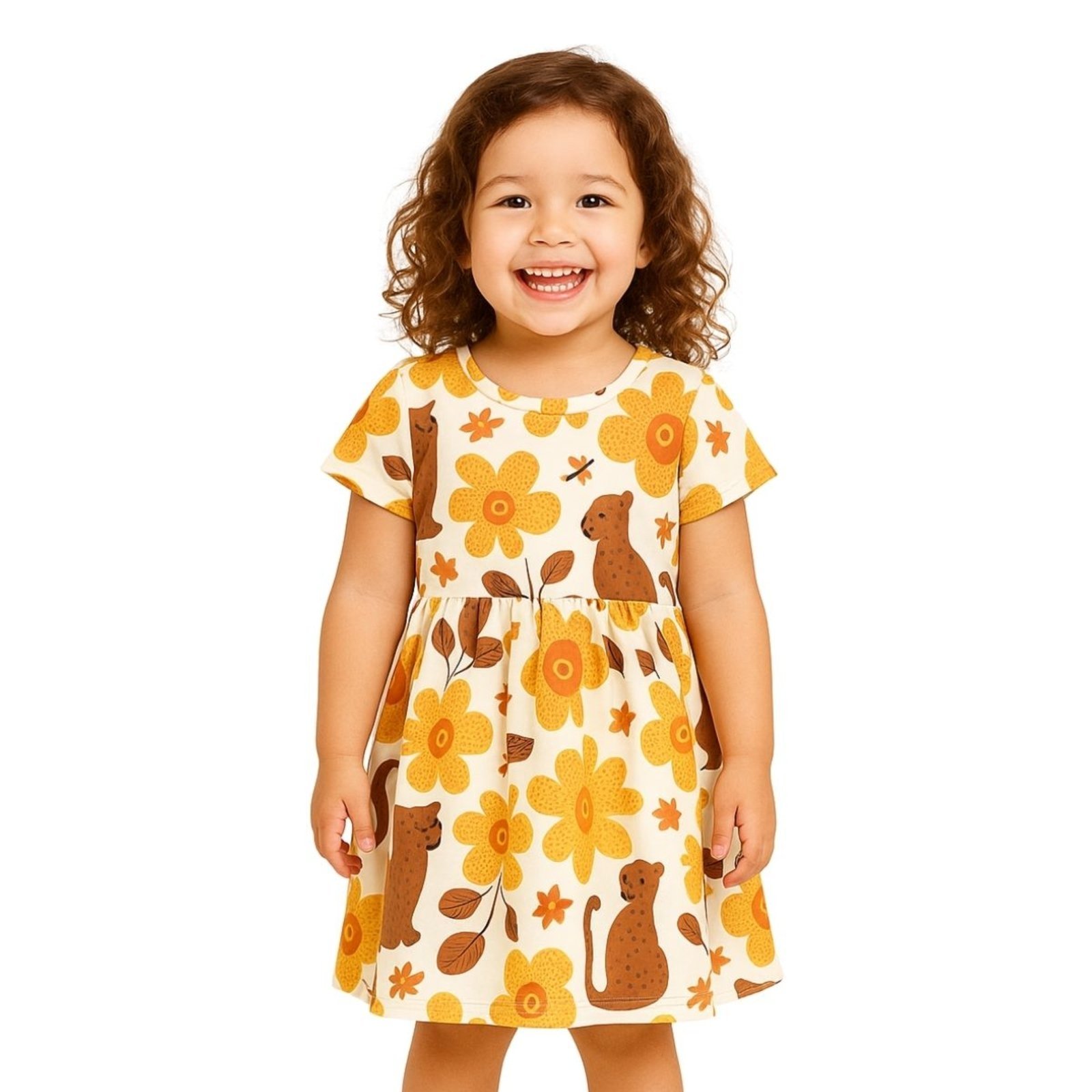 Vista 3 Infantil - Vestido Kyly Manga Curta Floral Kyly branco