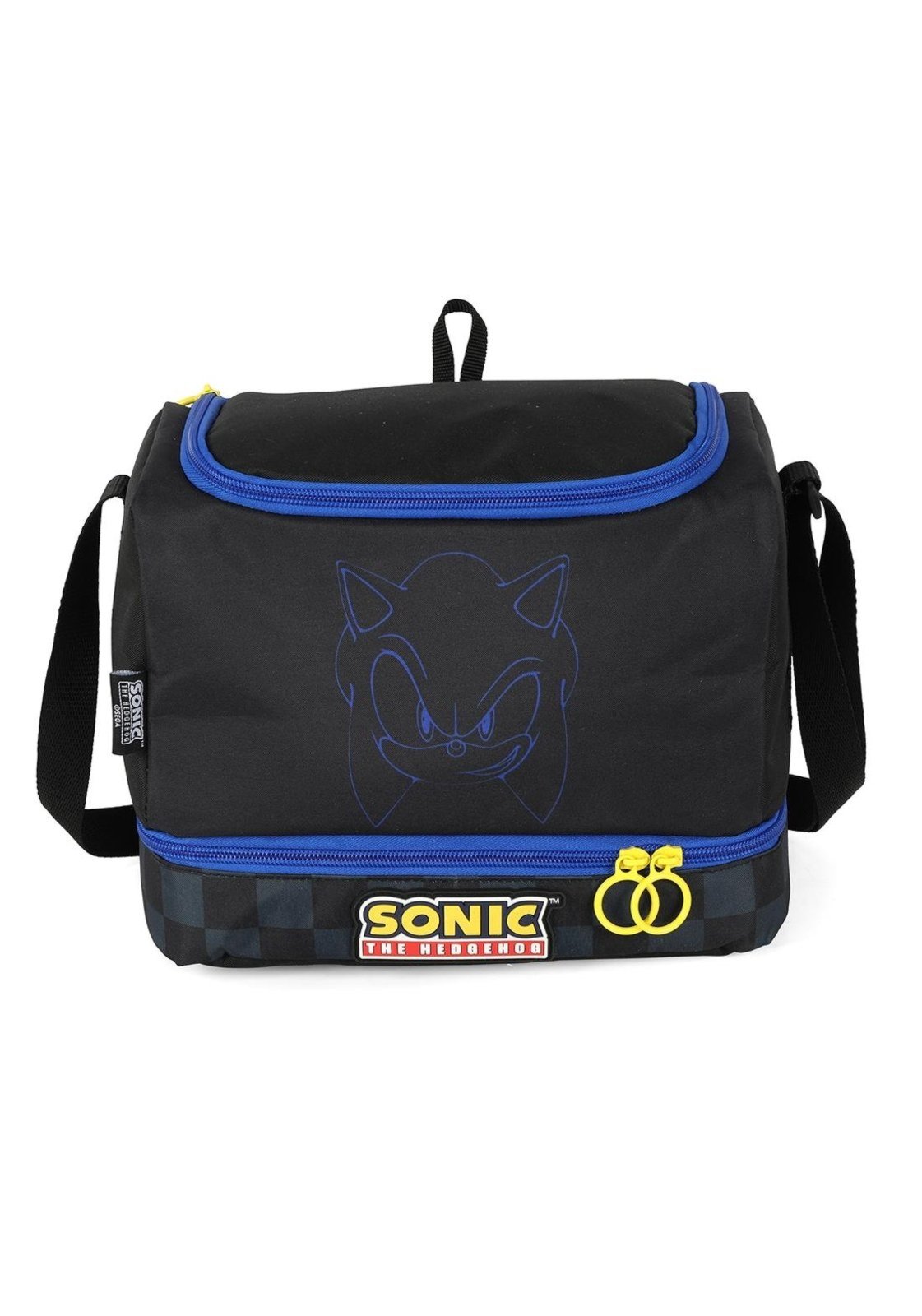 Infantil - Lancheira Escolar Juvenil Média Dupla Sonic Quadriculada Preto