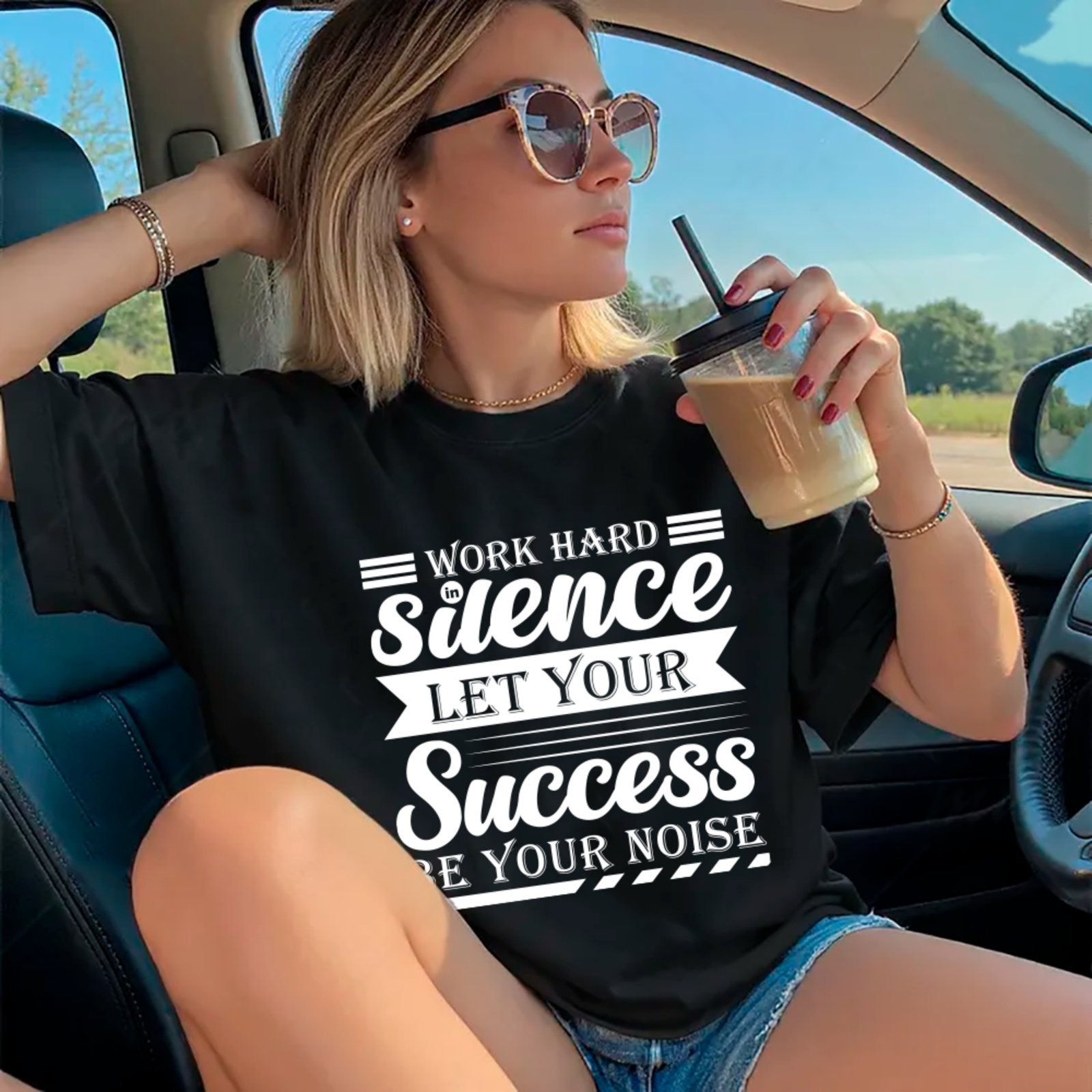 Camiseta Ousy Unissex Work Hard In Silence Básica Preto