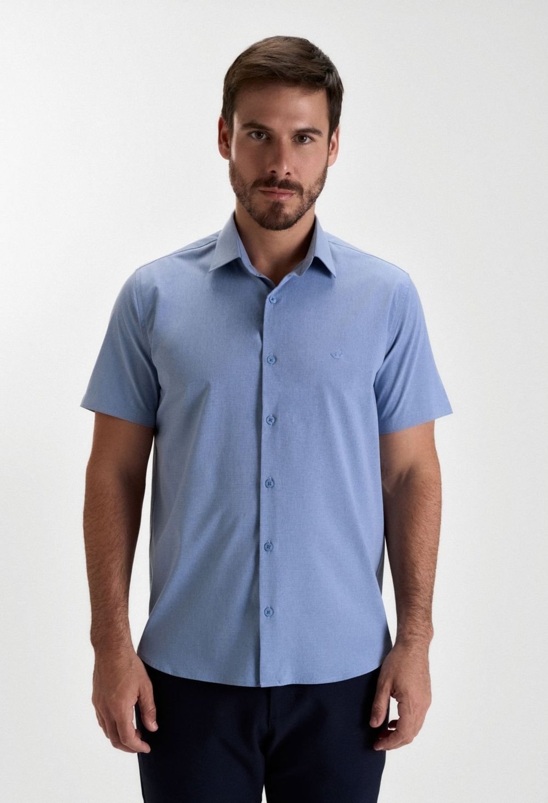 CAMISA DOCTHOS RELAXED FIT MANGA CURTA BAMBU MAQUINETA MESCLA 012 Azul G3