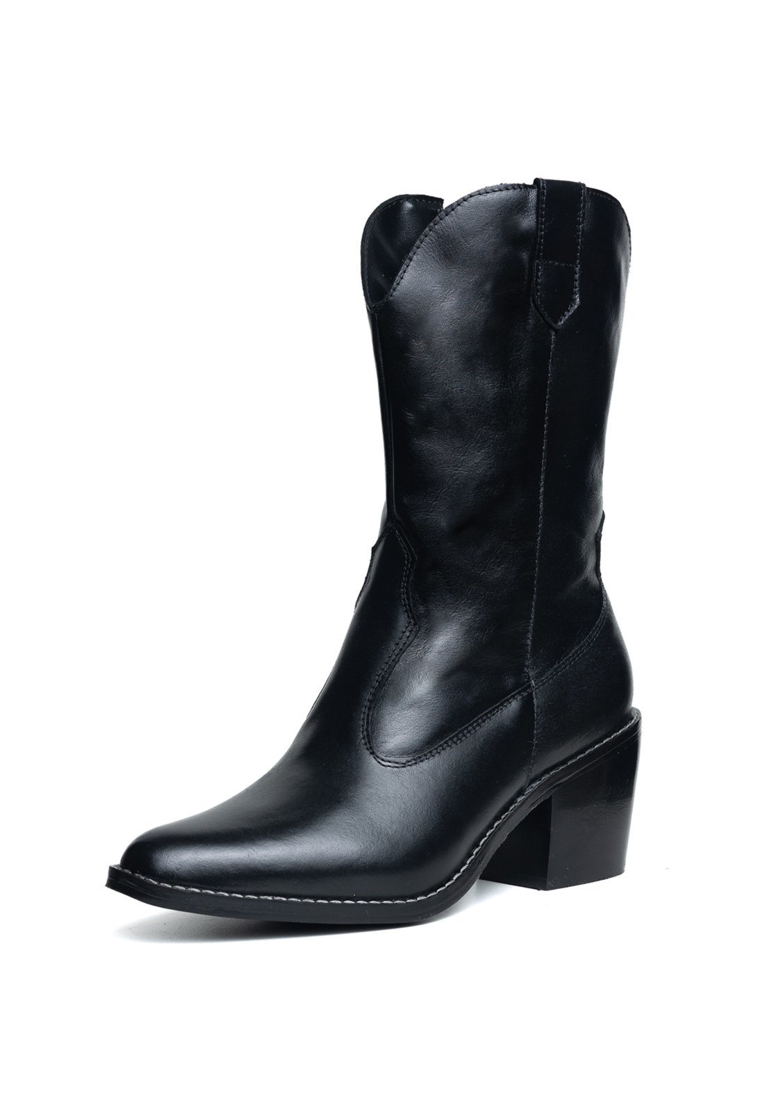 Bota Western Texana Bico Fino Country Couro Preto Tellini Store