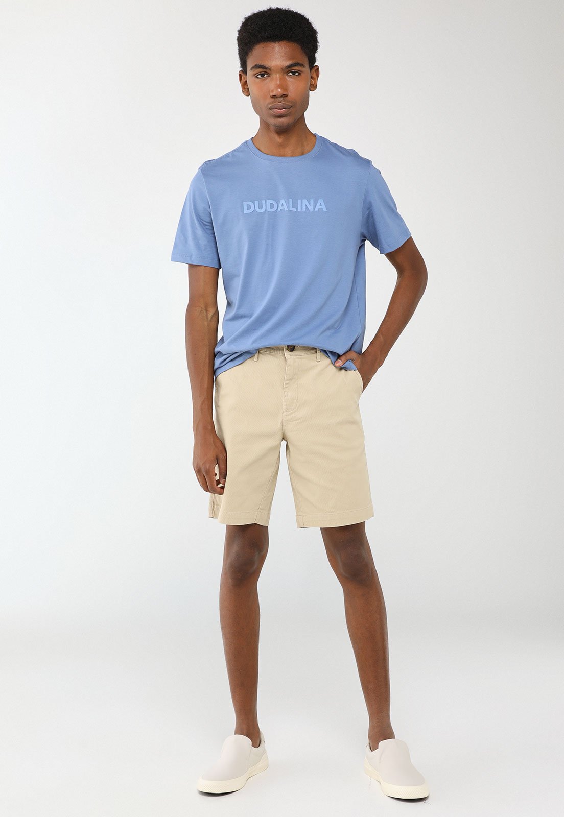 Vista 3 Bermuda Masculina Dudalina Sarja Texturizada bege Dudalina bege