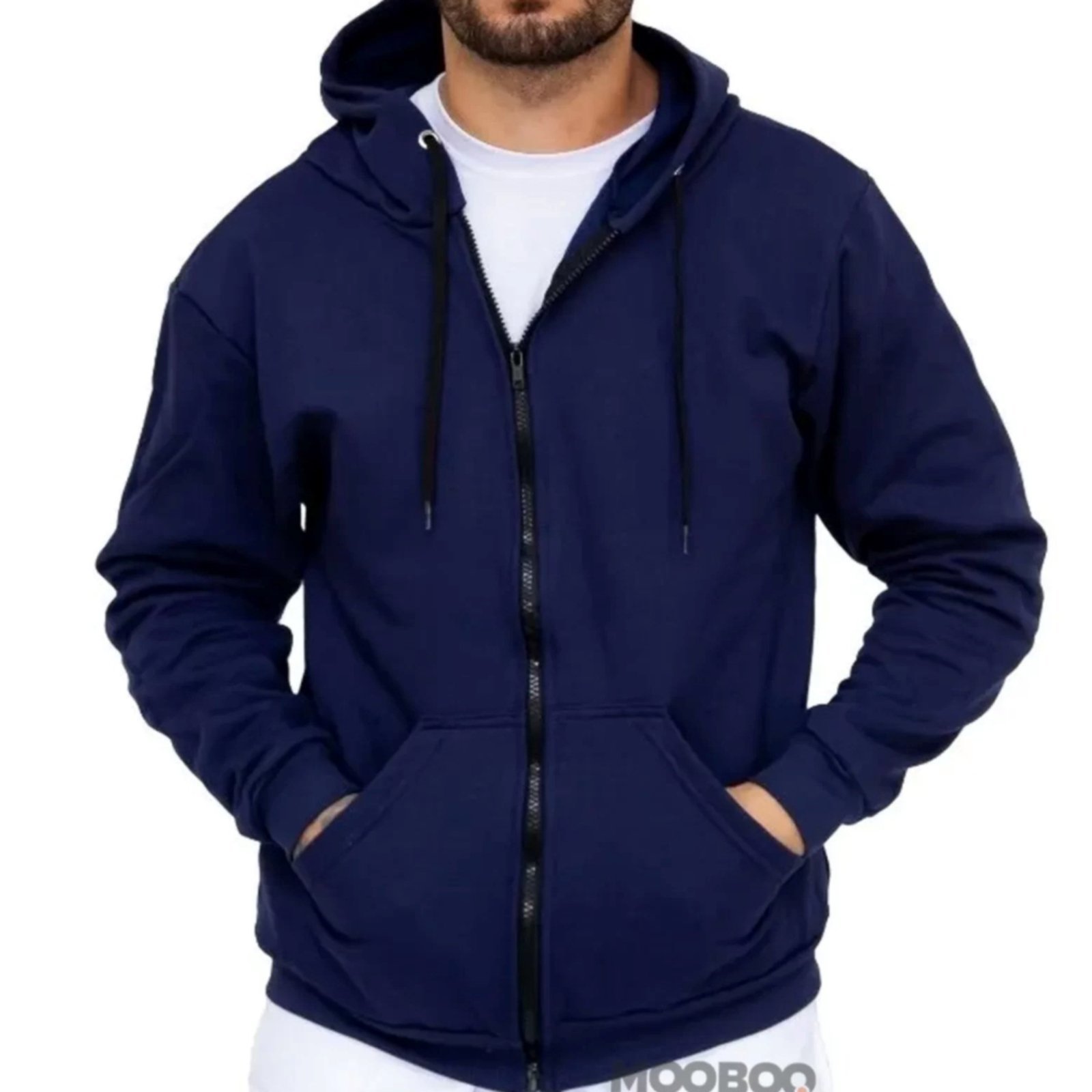 Moletom Flanelado Feminino Aberto ziper Masculino Mooboo Moleton Masculino azul marinho escuro Blusa de Frio Lisa black oferta